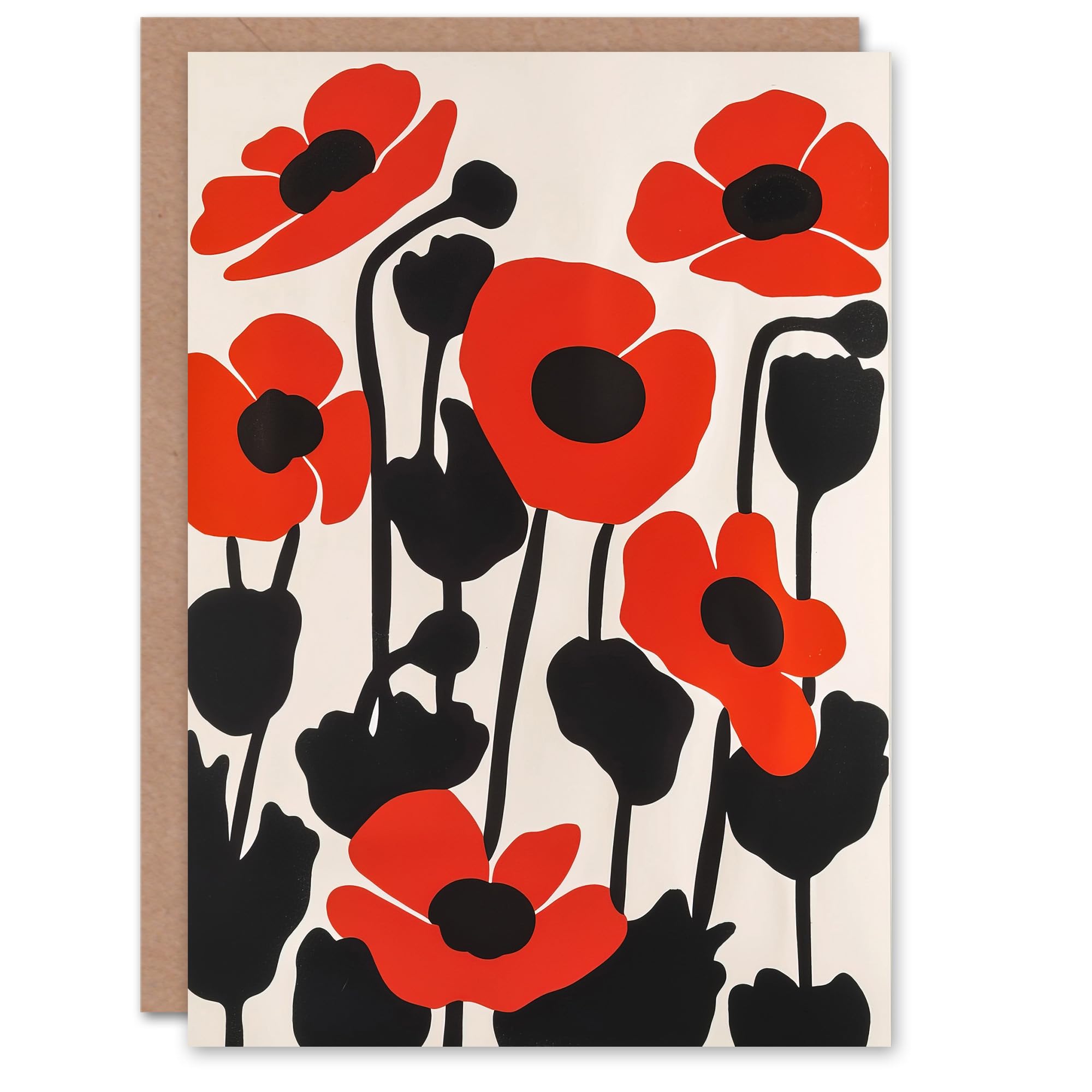 Artery8 Greeting Card Simple Poppy Flowers in Bloom Graphic Design Blank For Him Or Her Art Birthday Card