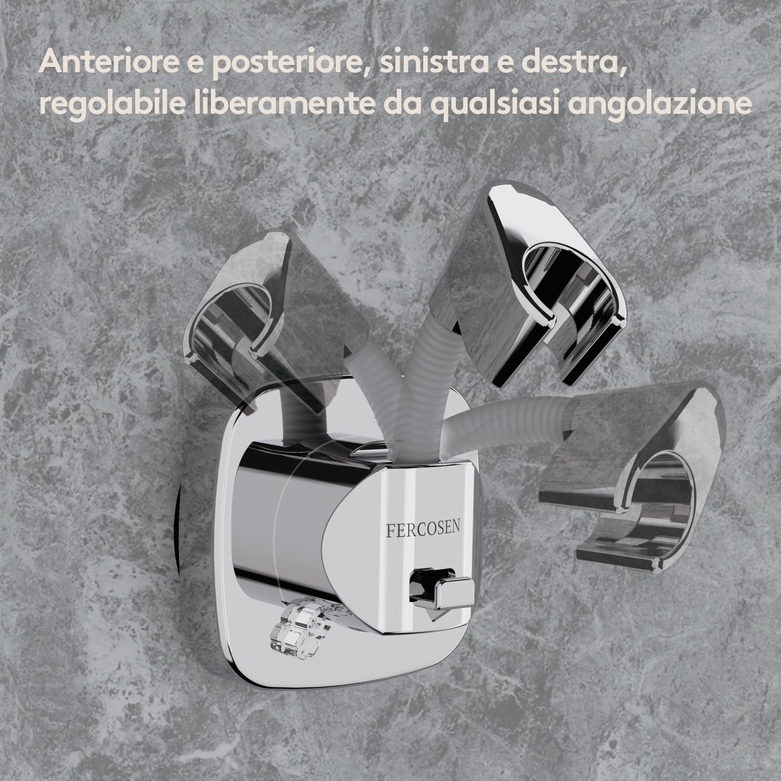Supporto Doccia Orientabile 360° con Ventosa Portata 10 kg Antiscivolo Resistente Alla Ruggine Argento