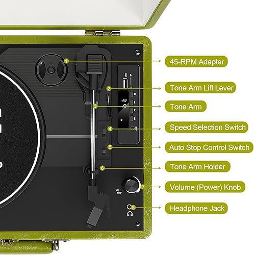Miniatura 5 de Tocadiscos - Tocadiscos vintage con Bluetooth, grabación USB, convertidor de MP3, altavoces, lápiz capacitivo, lápiz capacitivo, tocadiscos de