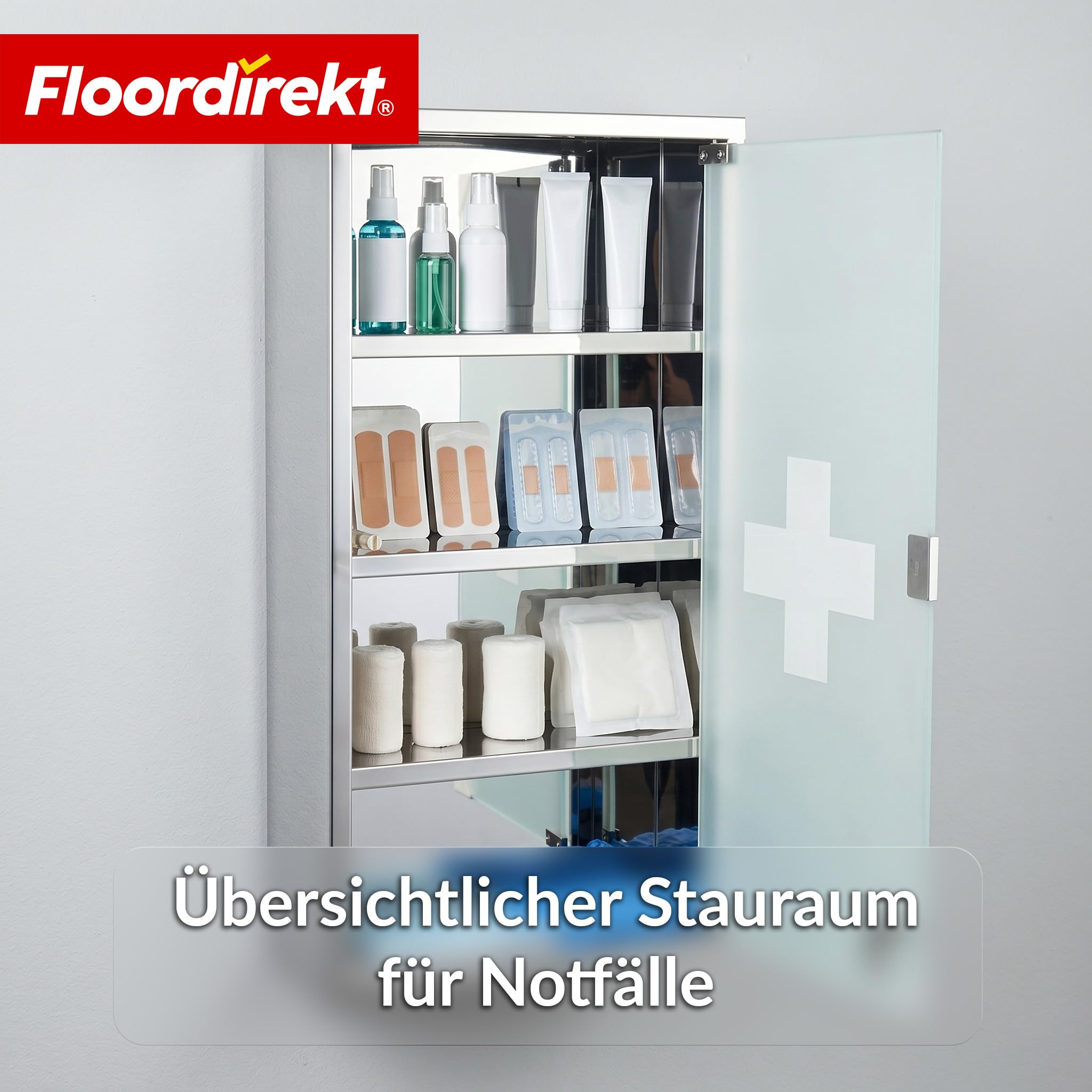 Floordirekt Armoire à pharmacie argentée 60 x 30 cm – 4 compartiments – Armoire à pharmacie verrouillable avec porte en verre dépoli, acier inoxydable ou métal blanc, armoire à médicaments pour salle