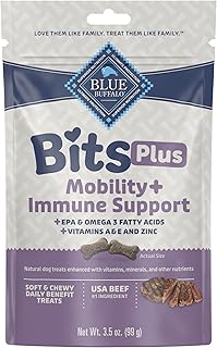 Blue Buffalo Blue Bits Plus Mobility and Immune Support Daily Benefit Dog Treats, Soft & Chewy Beef Morsels, 3.5-oz. Bag