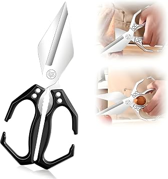 Multifunctional Heavy-Duty Kitchen Shears, Stainless Steel Kitchen Scissors for Food, Poultry Shears, Poultry, Meat, Seafood, Bone Cutting, Dishwasher Safe Ergonomic Handle Black