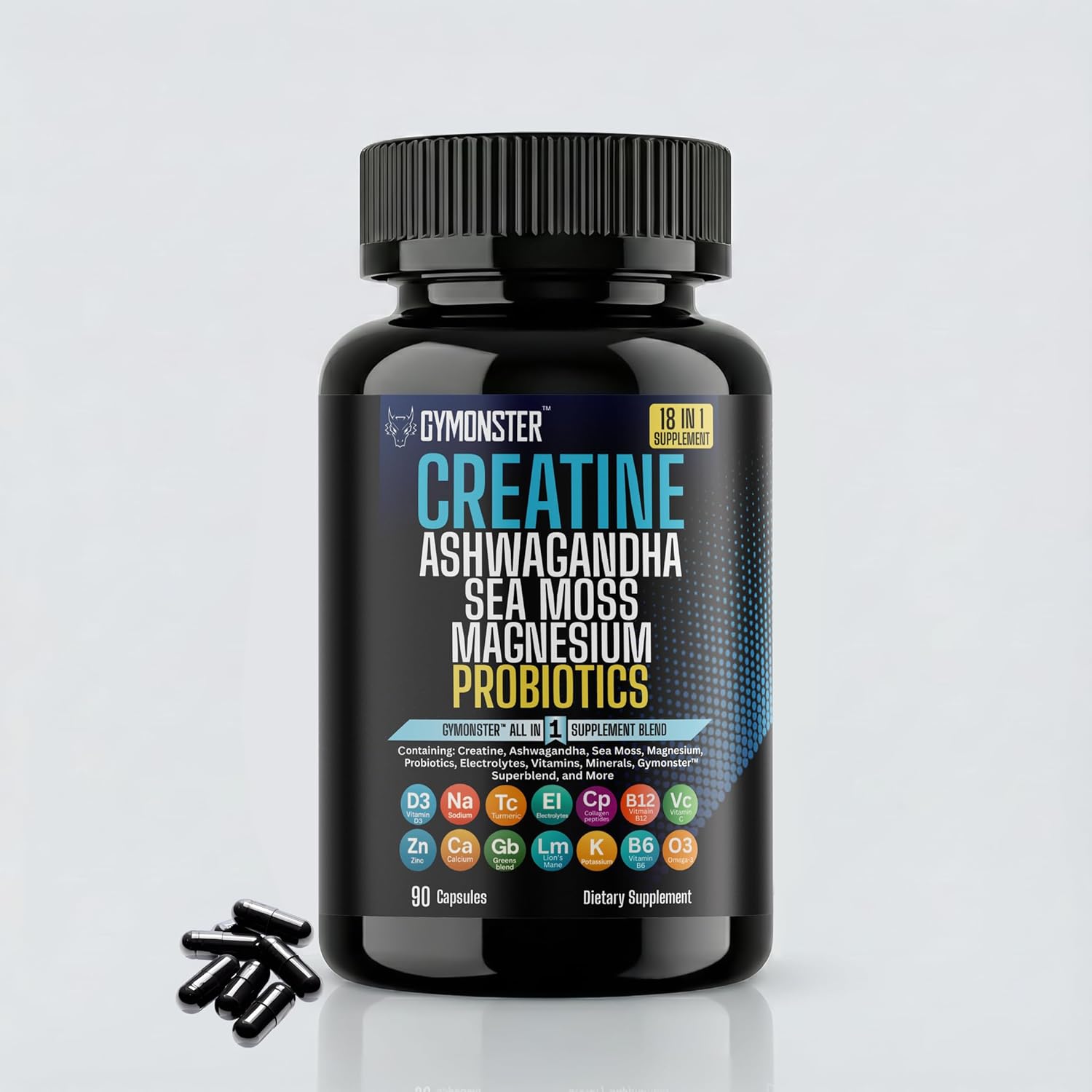 Creatine All in One Supplement Capsules – Ashwagandha – Sea Moss – Magnesium – Probiotics