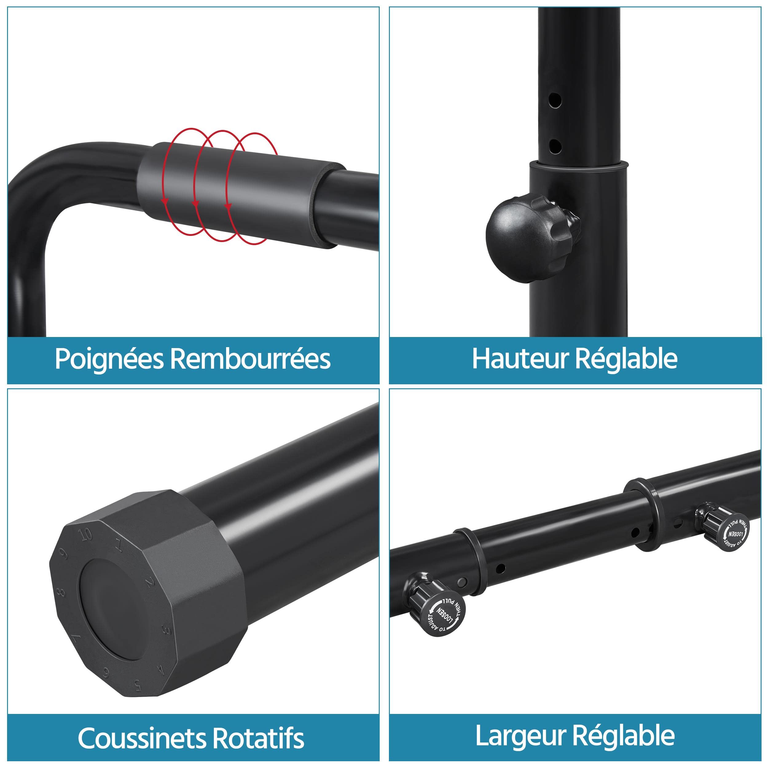Yaheetech Station de Traction Poignée Antidérapante Barre Détachable Ajustable Hauteur 79-90cm Charge Max 227 kg Barre de Musculation