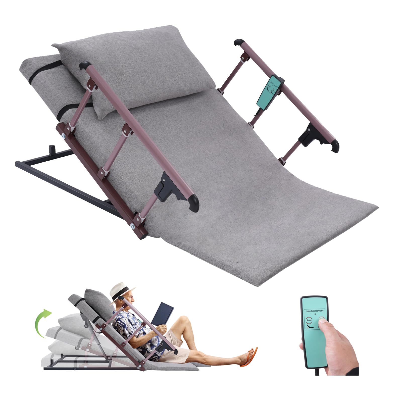 Dossier relevable électrique avec télécommande et balustrade pliable, 2 à 80 °, charge maximale : 159 kg, dossier de lit élévateur avec oreiller, gris
