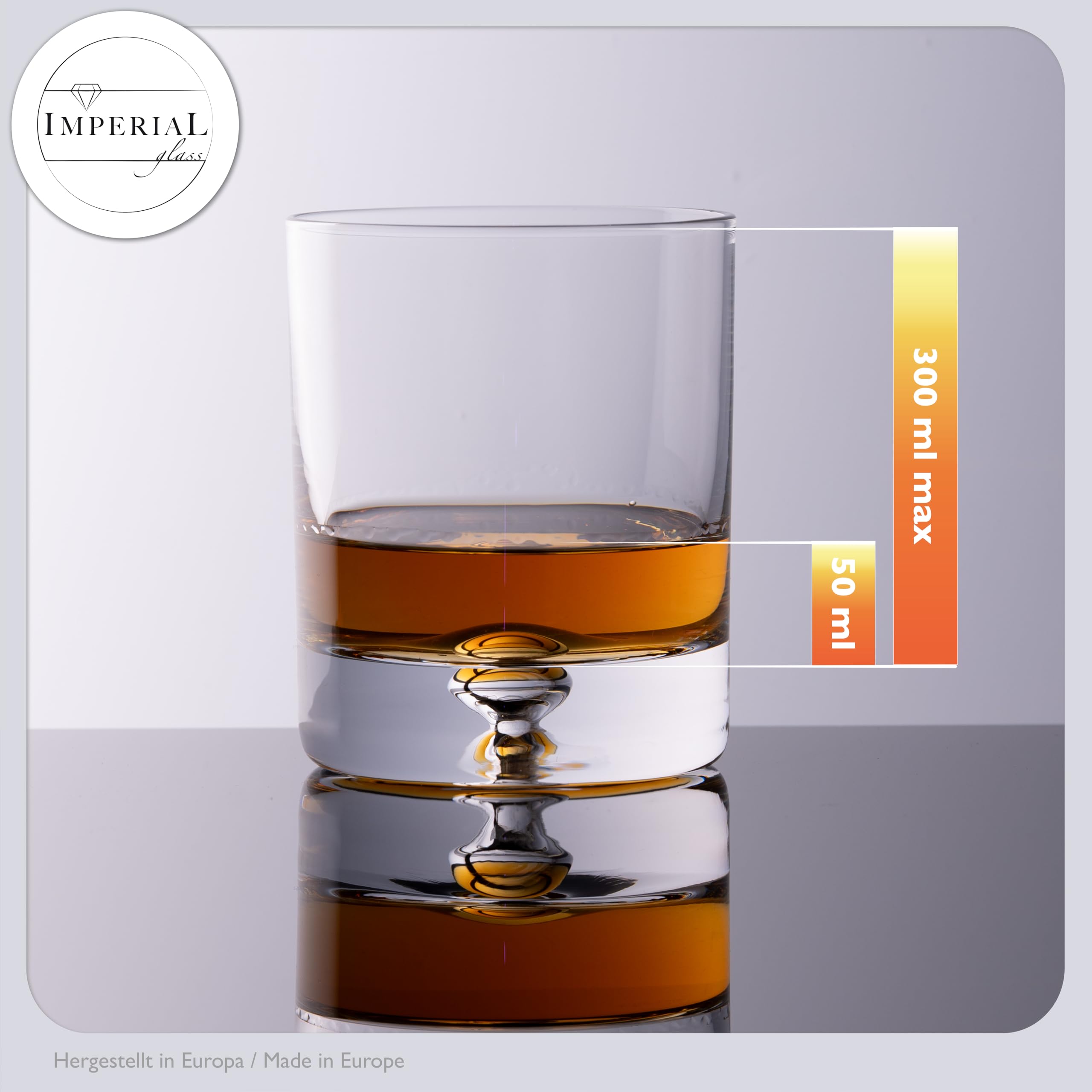 Imperial Lot de 6 verres – 300 ml – En verre Crystalline – Série « Lisbonne » - Verres à eau avec bulle d'air dans le fond - Fabriqués à la main