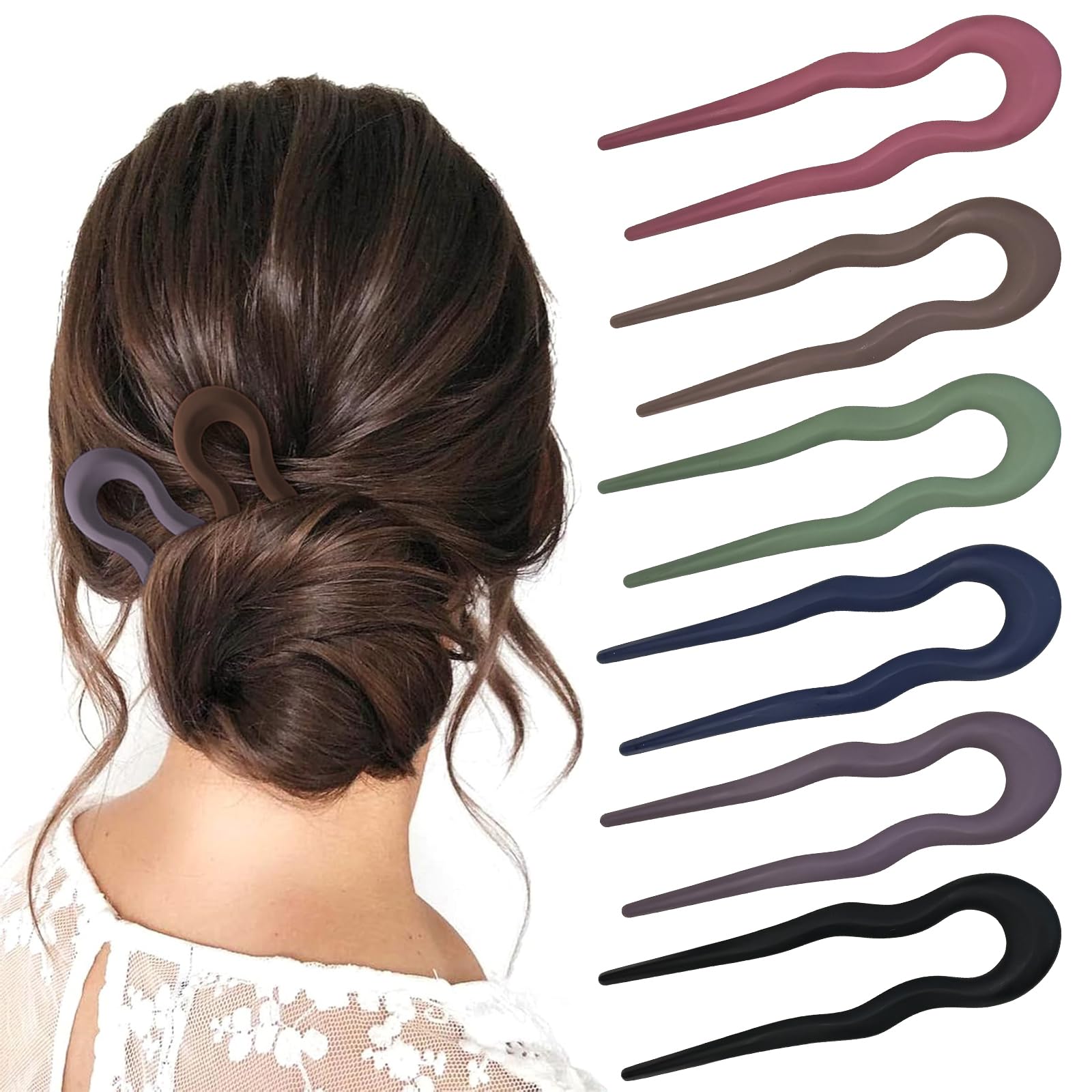 SGQTZDZQ French Twist Hair Pin ,6 PCS Matte French hair pins for women ,Frosted U Shaped Hair Pins for Spiral Updo Bun (Set A)