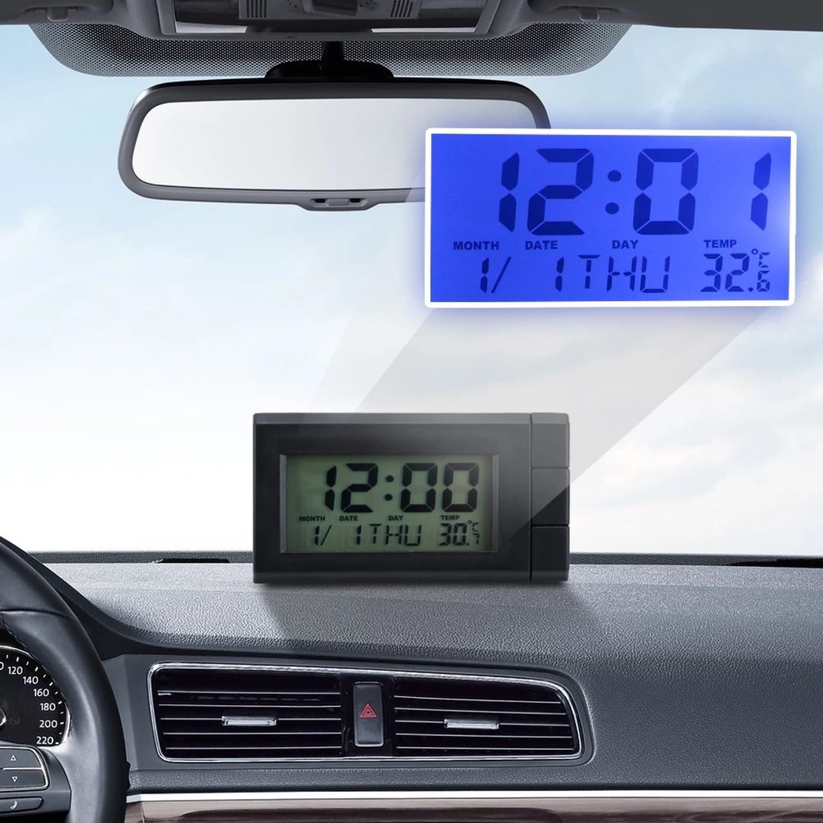 Horloge numérique LCD pour voiture avec affichage de la date et de la température, montre électronique de tableau de bord pour intérieur de voiture, ABS