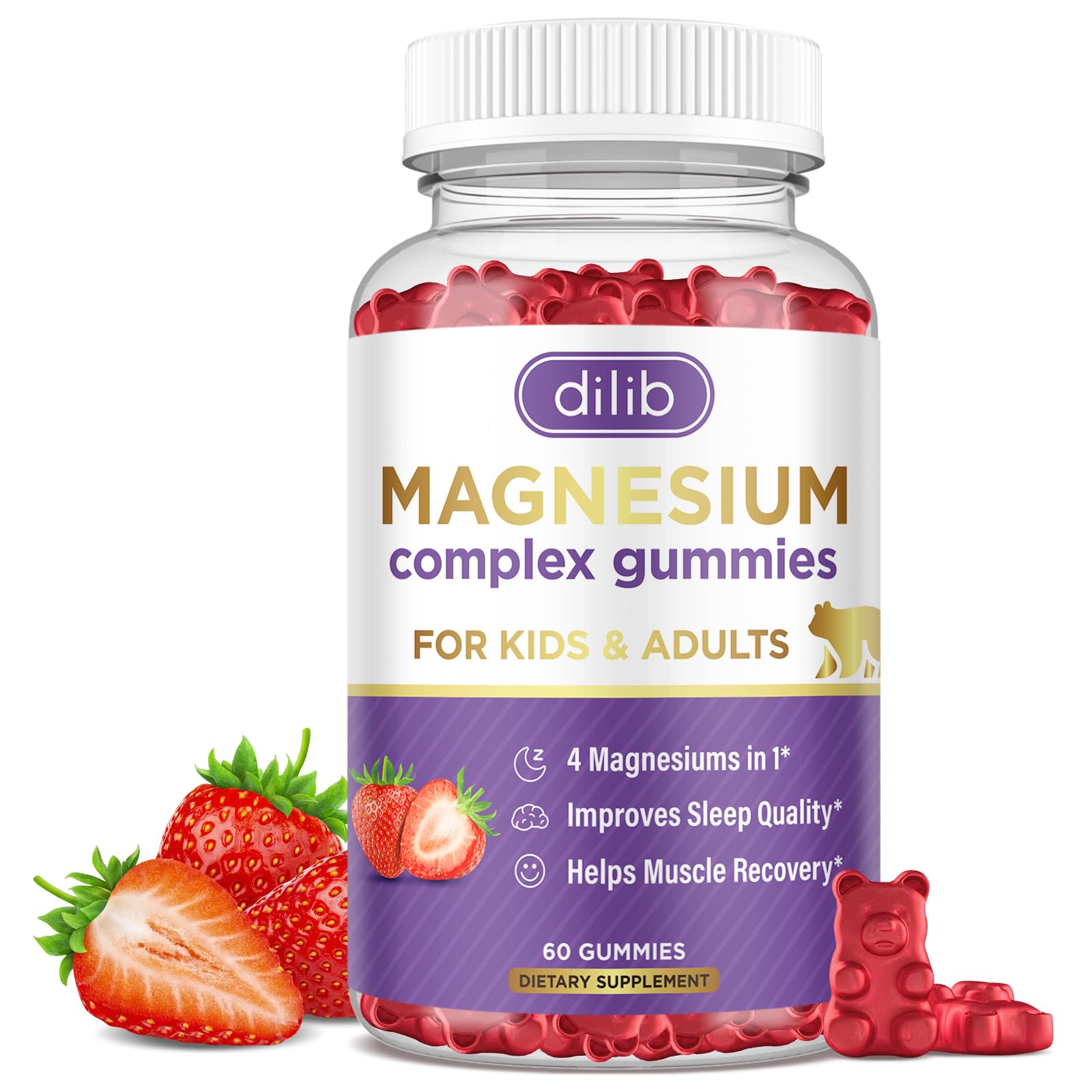 Magnesium Complex Gummies for Kids & Adults- Calm Chewable Gummies- Magnesium Glycinate, Taurate, Citrate, Malate, Supplement-Support Calm Stress Relief, Mood Vegan, Strawberry Flavor, 60 Gummies Strawberry 60 Count (Pack of 1)