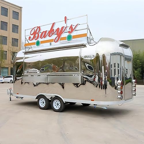 Airstream/Mirror Food Truck for Sale, Fully Equipped Stainless Steel Mobile Kitchen for Ice Cream, Desserts and Mini Snacks, Creative Street Food Trailer