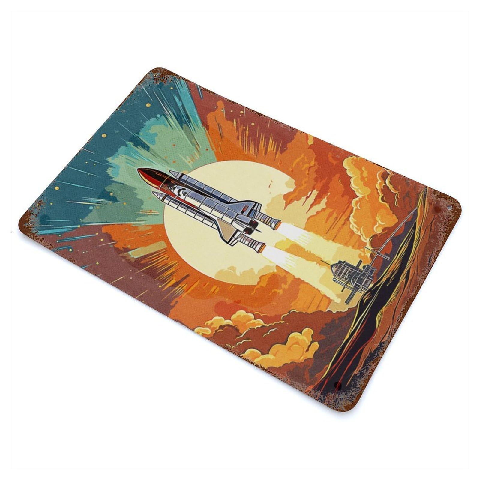Rocket Go Space Vintage Rust Metal Sign 11.8"x7.9", Ideal for Basement, Hobby Room And Garage Decor