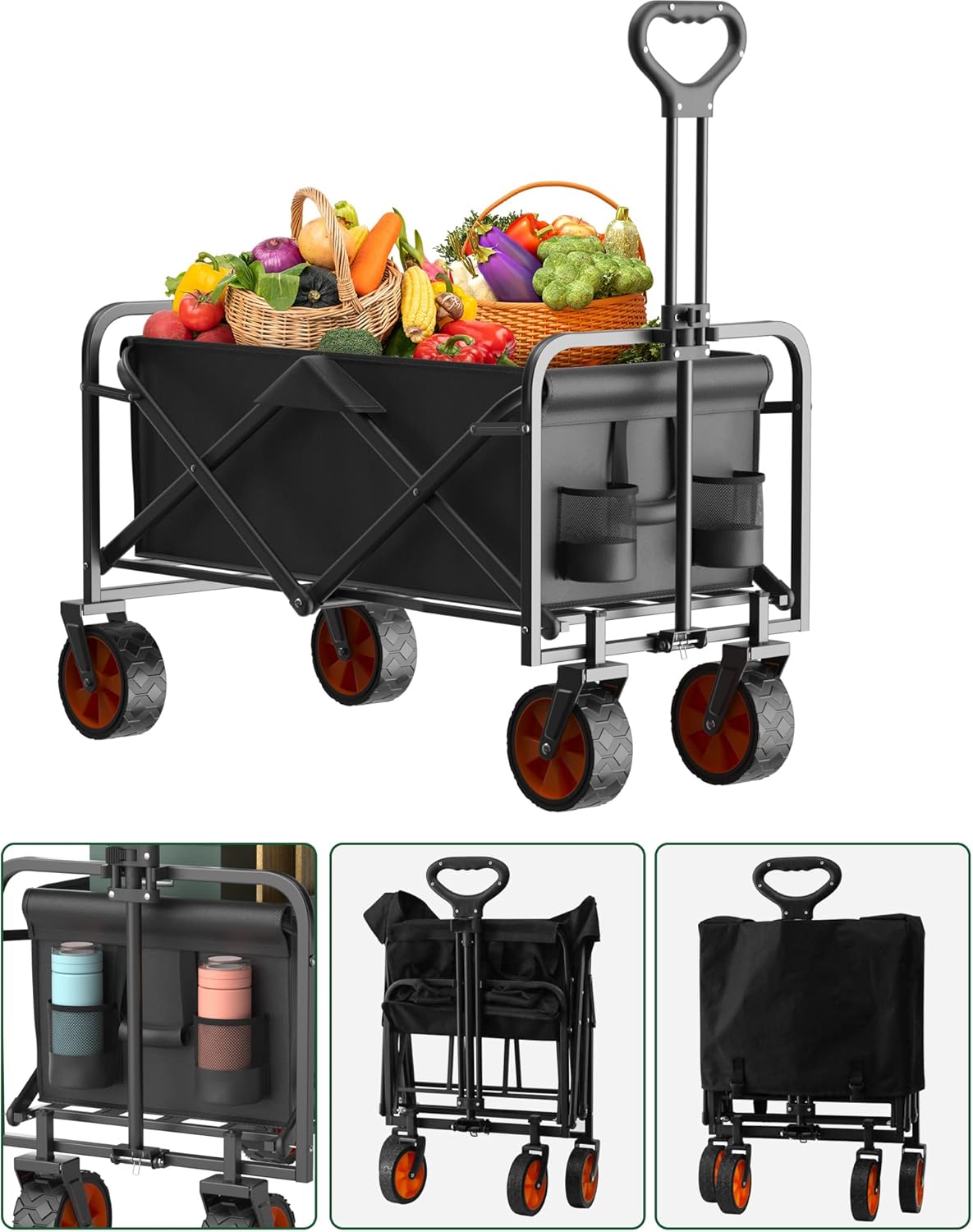 LOGARD Collapsible Folding Wagon,Heavy Duty Utility Beach Wagon Cart,Outdoor Camping Wagon