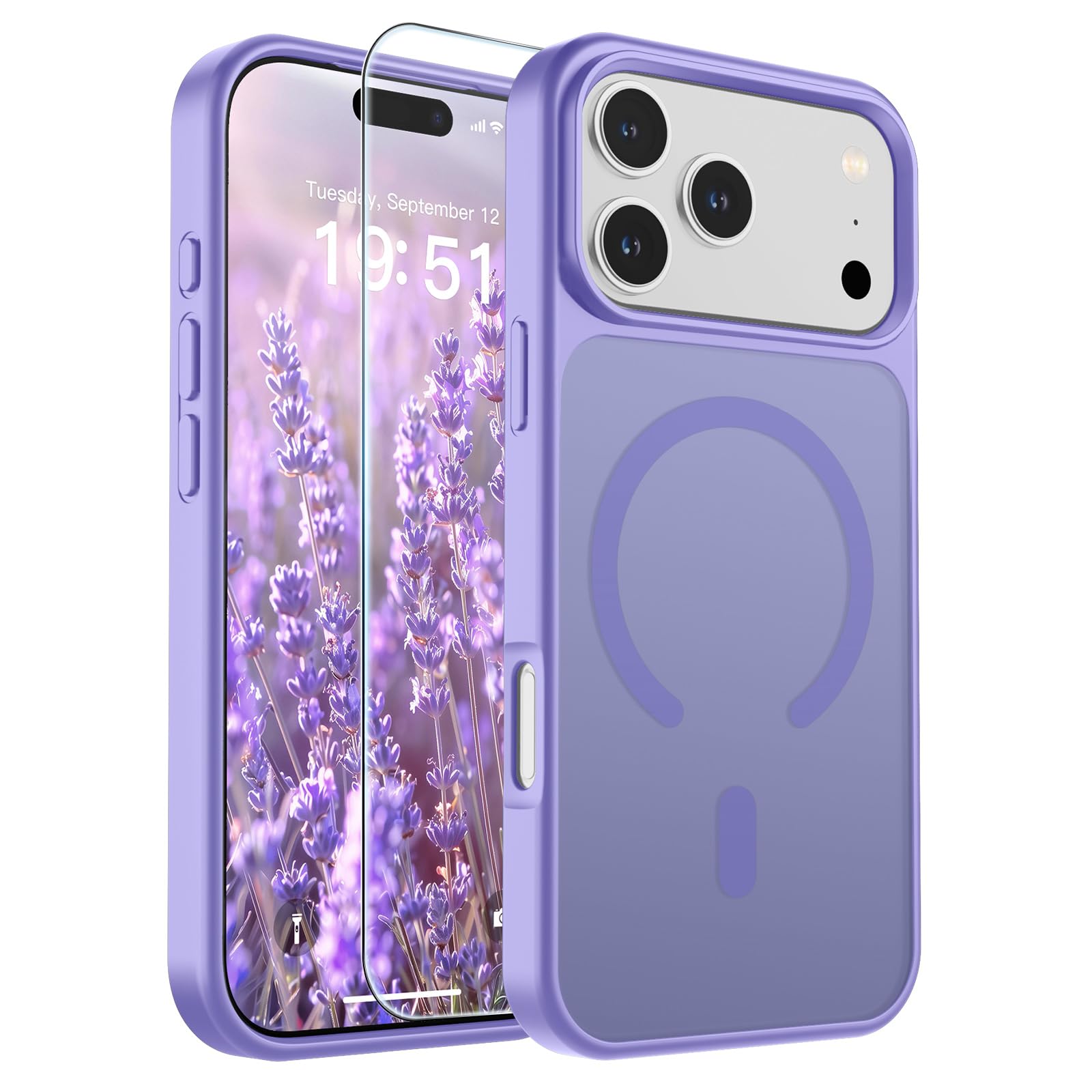 SUPFINE Magnetic for iPhone 17 Pro Max Case Purple | With Screen Protector, Translucent Matte, Compatible with MagSafe, Military Grade Drop Proof, Rugged Shockproof Protective