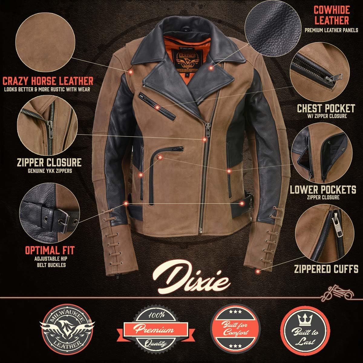 Milwaukee Leather Women's Classic Premium Leather Motorcycle MC Style Riding Jacket - Image 3