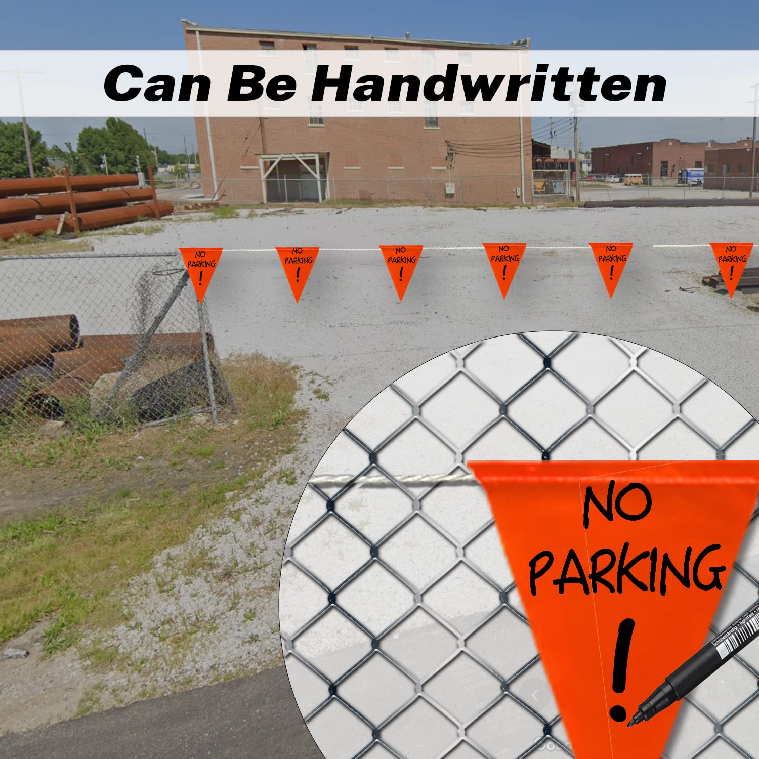 Fluorescent Orange OSHA Perimeter Marking Flags (102FT string) Warn of hazardous areas, traffic control.Marking construction sites, scaffolding, sporting events, private property.