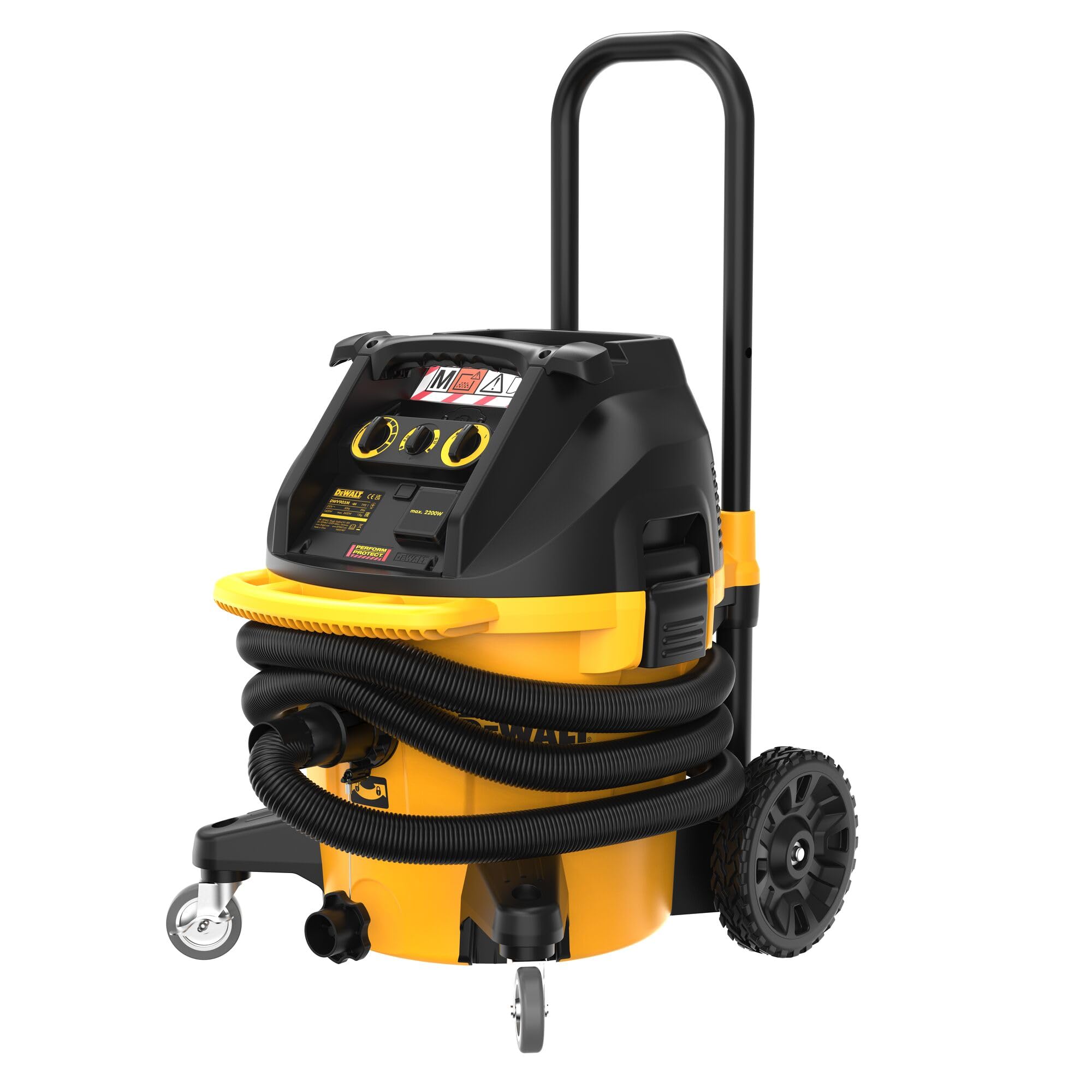 DeWalt DWV905M-QS, Aspirador industrial en seco y húmedo, 1.400W, Para polvos blandos, Madera dura y minerales, Incluye manguera de aspiración 32 mm, adaptador AirLock y de peldaño, bolsa de polvo