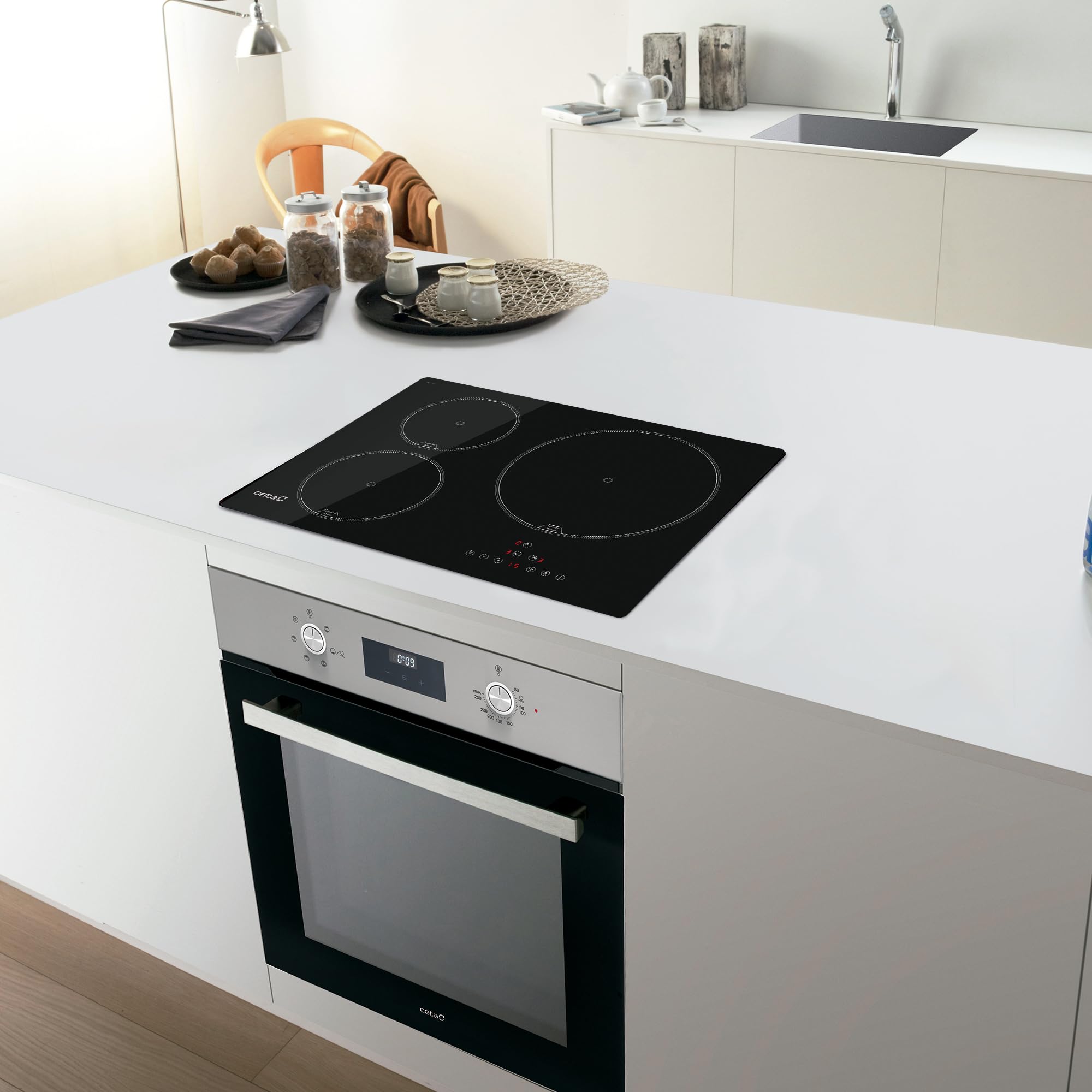 CATA Placa de Inducción IB 5003 BK, 60cm, 3 Zonas de Cocción, Control táctil, Avisador acústico, 9 niveles de Potencia + Booster, Temporizador, Color Negro