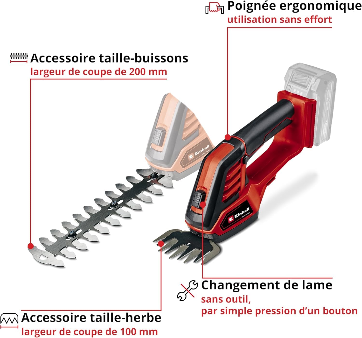 Einhell Cisaille à Gazon sans Fil GE-CG 18/100 Li-Solo Power X-Change (18V, boîte de Vitesses Couverte, Changement de Lame sans Outil) Livré sans Batterie ni Chargeur