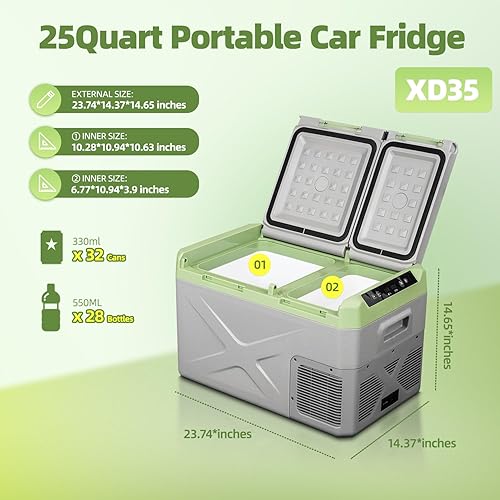 Miniatura 2 de Alpicool XD35 - Refrigerador portátil de 12 voltios, refrigerador de coche de 25 cuartos de galón, congelador de enfriamiento rápido para pesca,