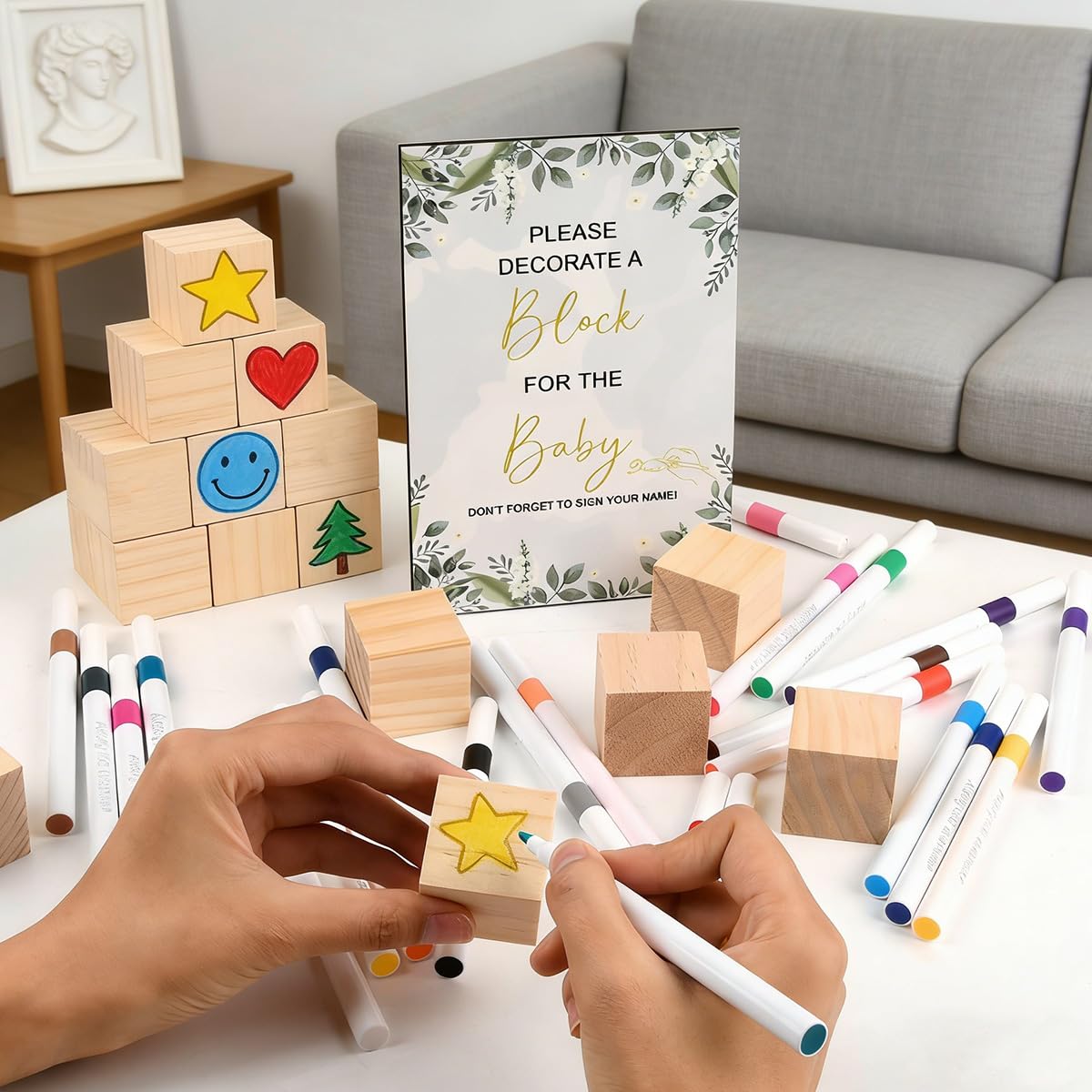 Cubos de Madera, OctBird Kit 78 Pzs Bloques de Madera para Manualidades, Cuadros Madera Manualidades Maciza Bloques Cuadrados, 52 Diy Cube en Blanco con 24 Rotuladores y Caja para Pintar, Dibujar