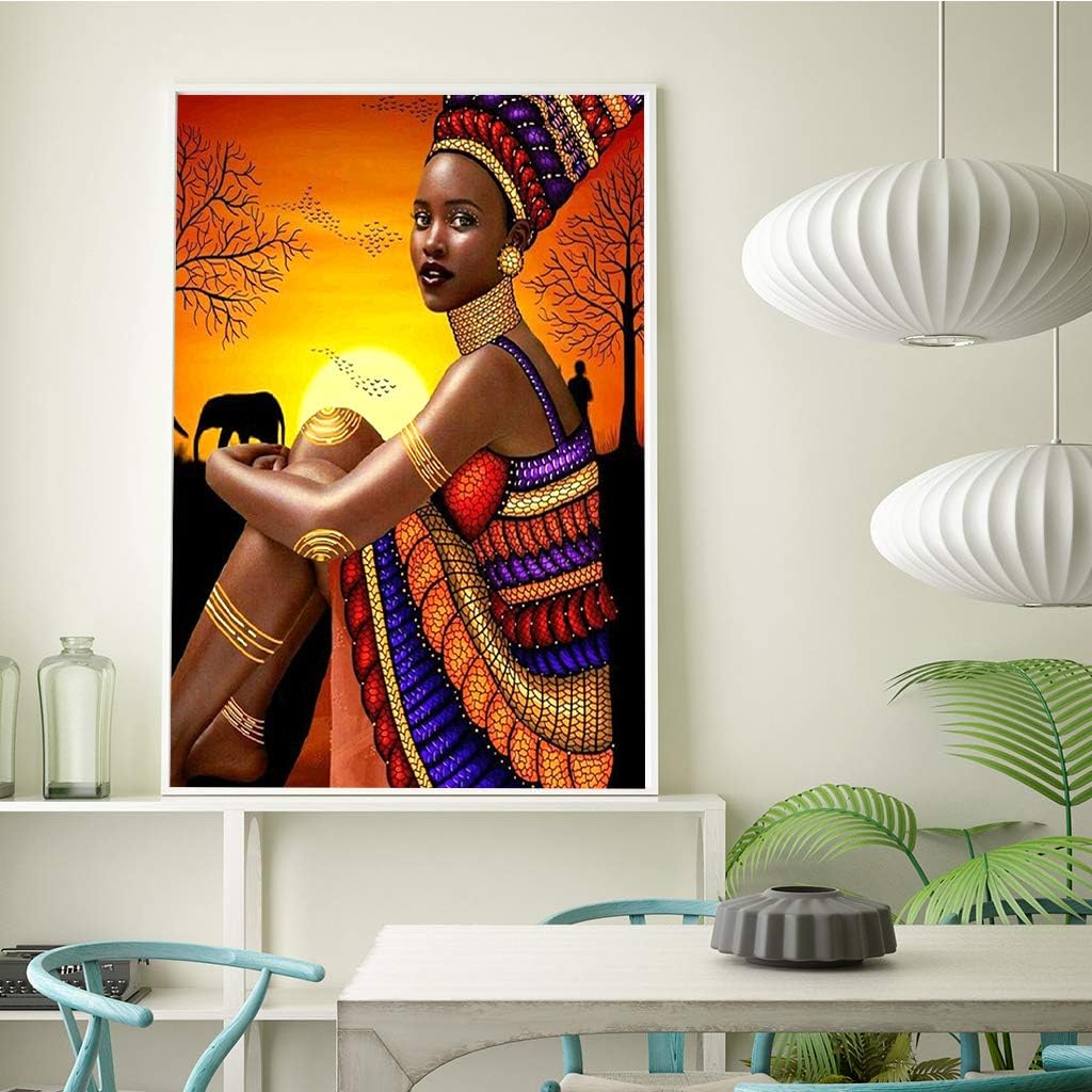 DCIDBEI DIY 5D Diamond Painting Full Drill Kits African Lady Cross Stitch Kits for Adults Painting with Diamonds Crystal Rhinestone Embroidery Pictures Arts Craft for Home Wall Decor 30X40CM - Image 5