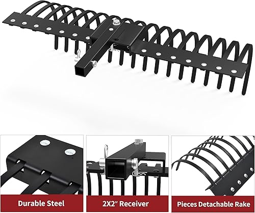 Miniatura 3 de YITAMOTOR Rastrillo para tractores de 17 pinos, se adapta al receptor de 2 pulgadas para tractores de césped o ATVUTV