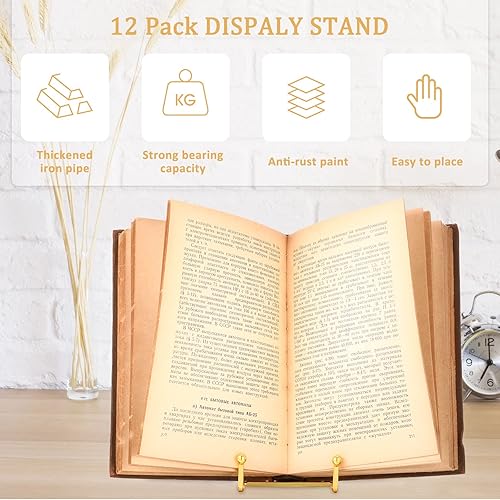 Miniatura 4 de Kenning Soporte de exhibición de 12 piezas para platos dorados de 3 pulgadas, soporte de exhibición de libros de metal, soporte de marco de fotos,