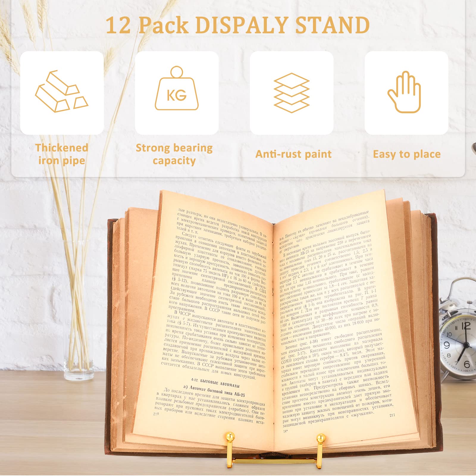 Kenning 24 Stück Gold Teller Halter Staffelei Display Ständer Metall Buch Display Ständer Tisch Bilderrahmen Halter Foto Quadratische Eisen Staffelei Dekorativ für Küche Büro Zimmer Tischplatte (7,6