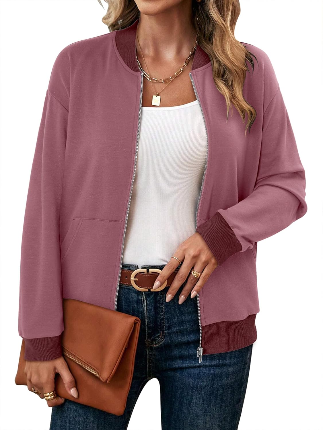 CRAZY GRID Women's Zip Up Jacket Casual Long Sleeve Sweatshirts Fall Coat Outerwear Windbreaker with Pockets S-XXL