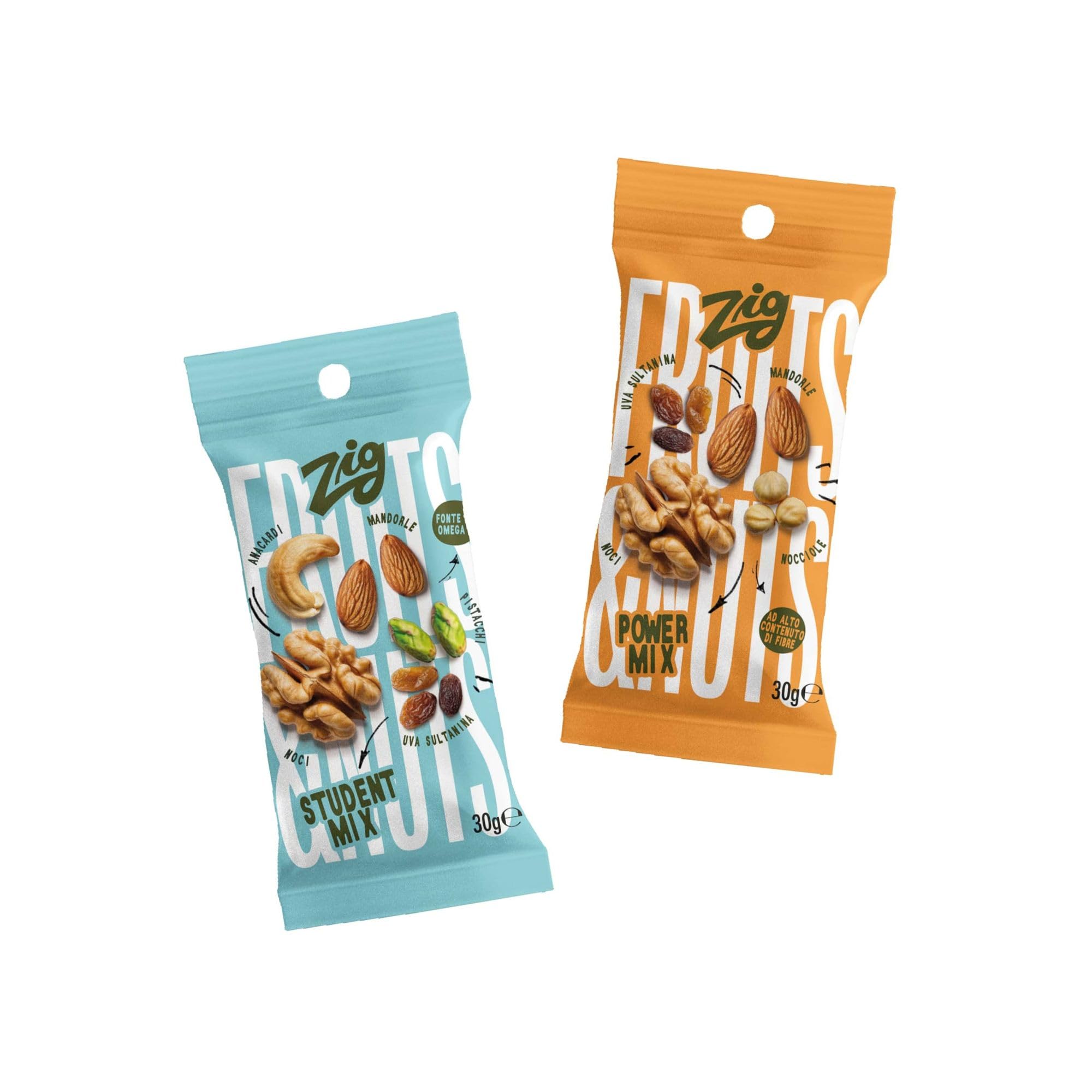 ZIG Fruits & Nuts Bundle Mix – Student Mix + Power Mix | 20 monoporzioni da 30g