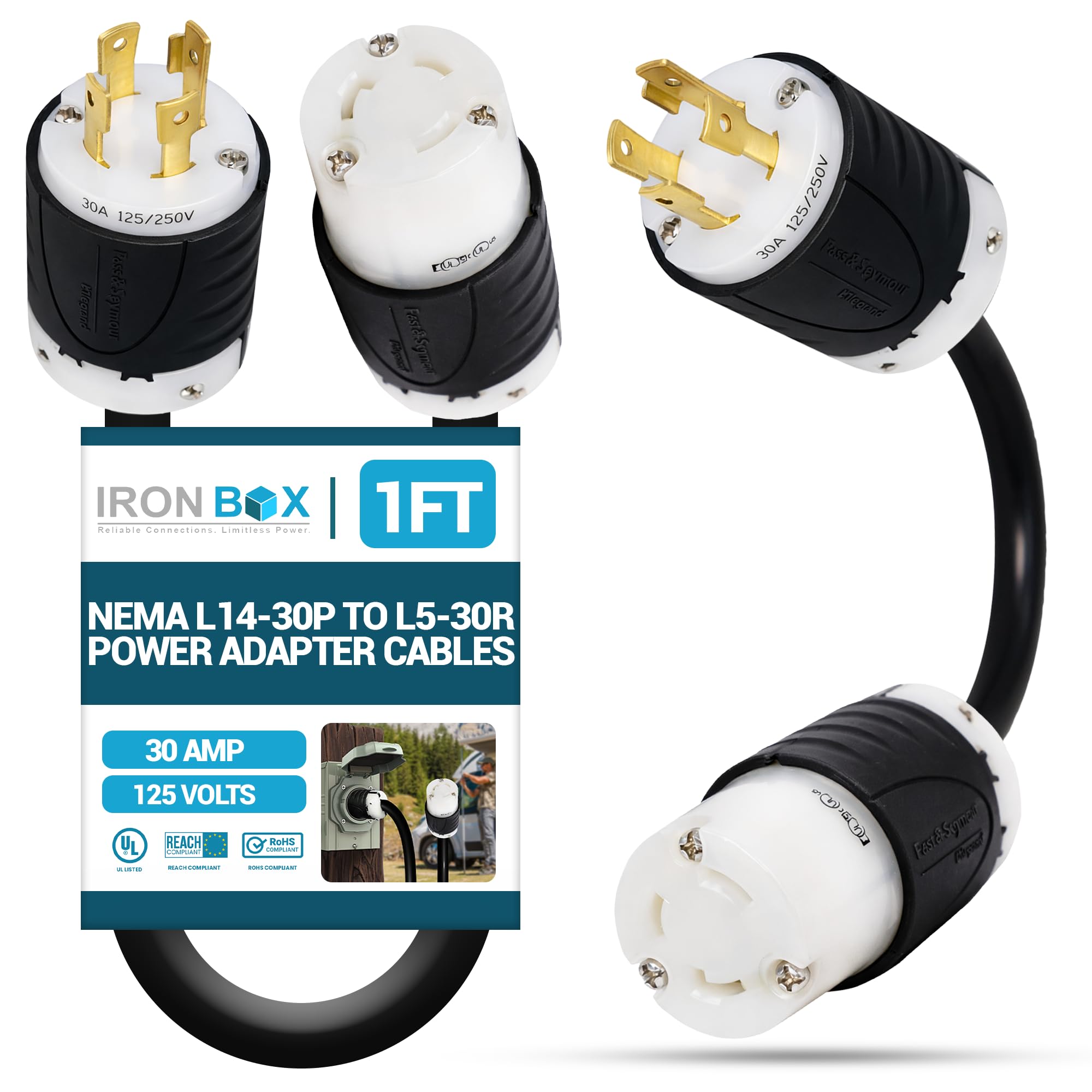 IronBox Electric NEMA L14-30P to L5-30R Power Adapter Cables - 30A