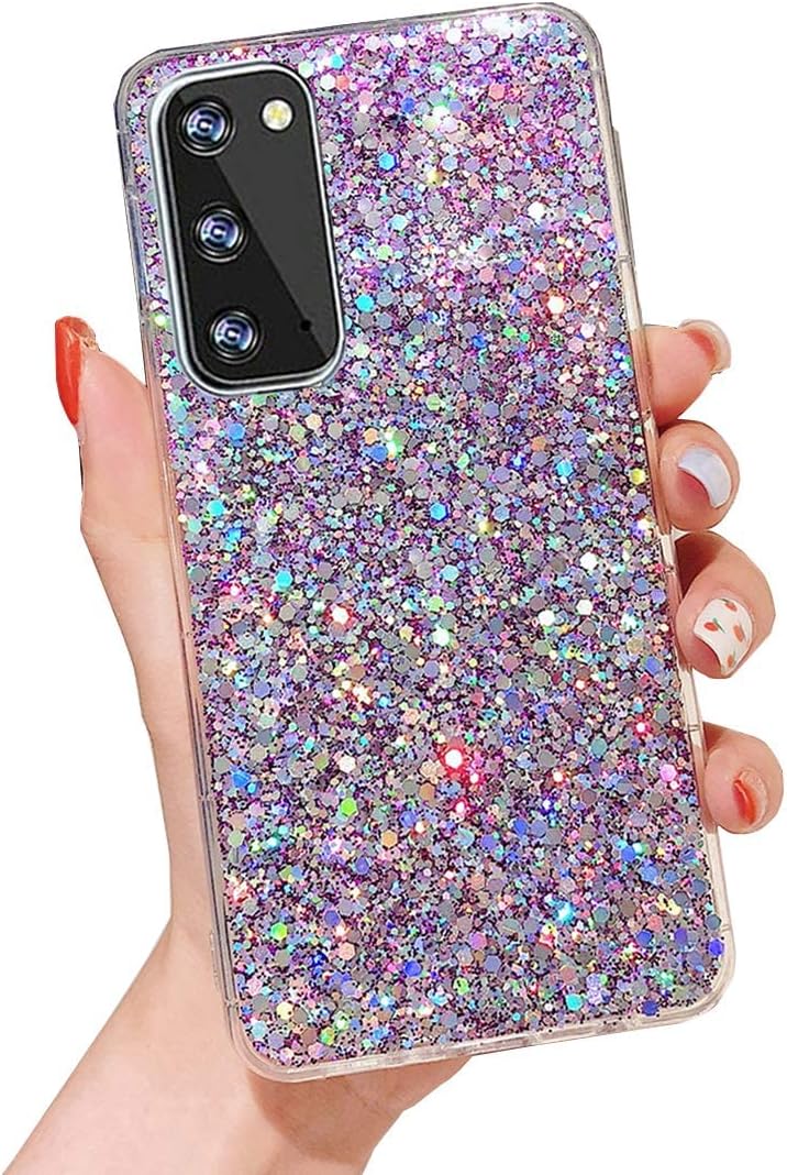 Topwin Galaxy S20 FE 5G Glitter Case, Sparkle Bling Shiny Diamond Slim Soft Reflective Clear TPU Rubber Bumper Girl Women Protective Case for Samsung Galaxy S20 FE 2020 (Purple)