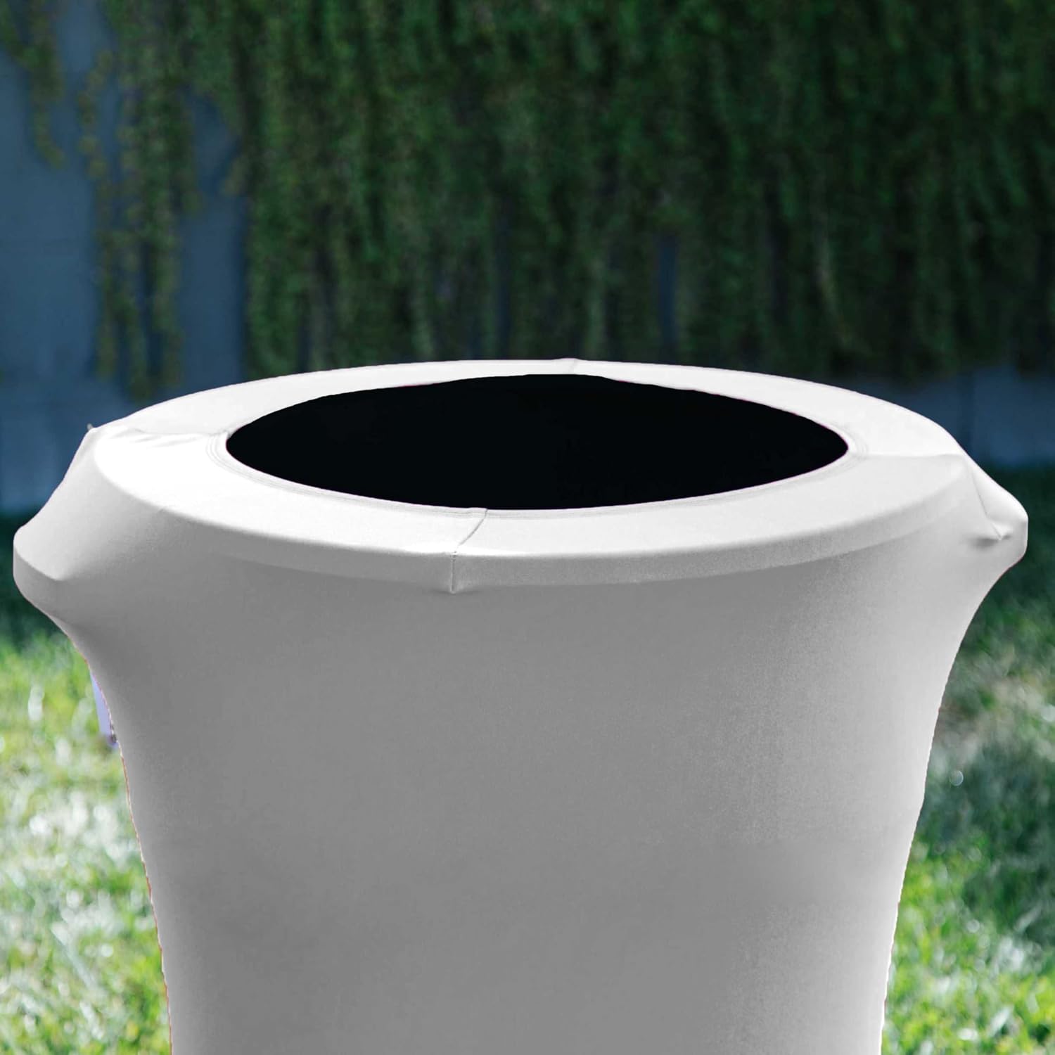 LA Linen Stretch Spandex Fitted Trash Can Cover 55-Gallon Round, Bin Waste Container Cover, Outdoor Indoor Patio Backyard Decor, White