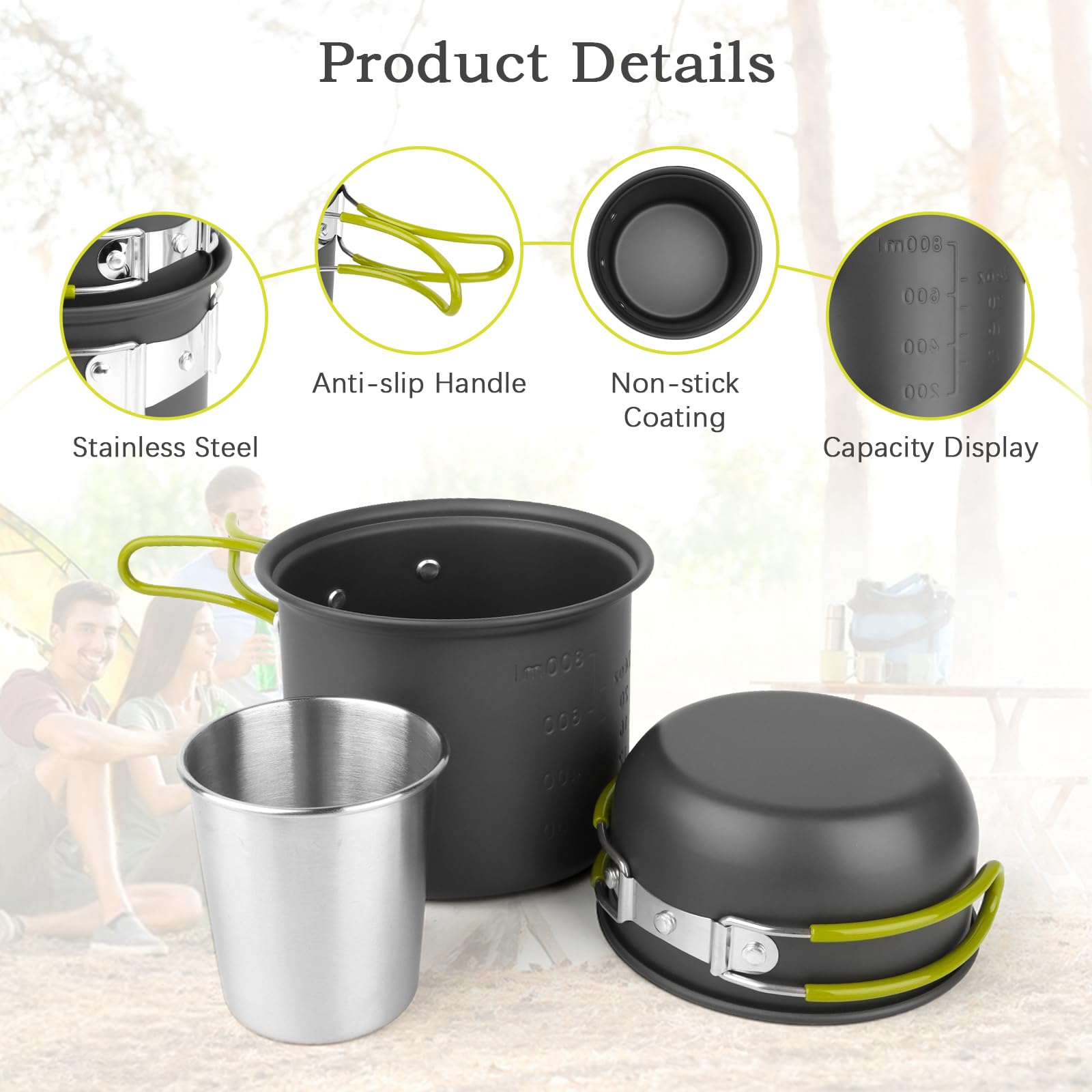 Set De Popote Camping 15 Pièces – Réchaud Pliable, Casserole Alu Anodisé, 1-2 Personnes, Compact