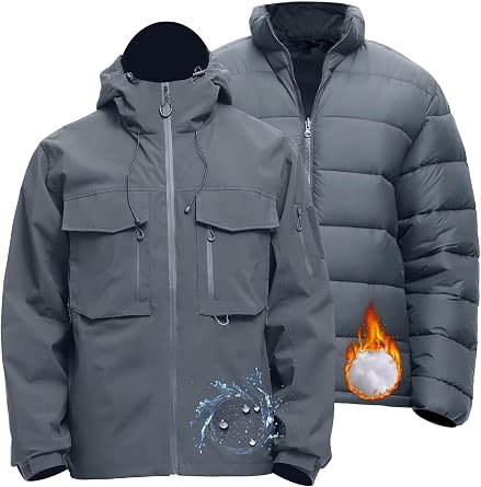 Mens 3 in 1 Waterproof Winter Jackets Ski Warm Snow Rain Coat Puffer Liner Hood Windbreaker