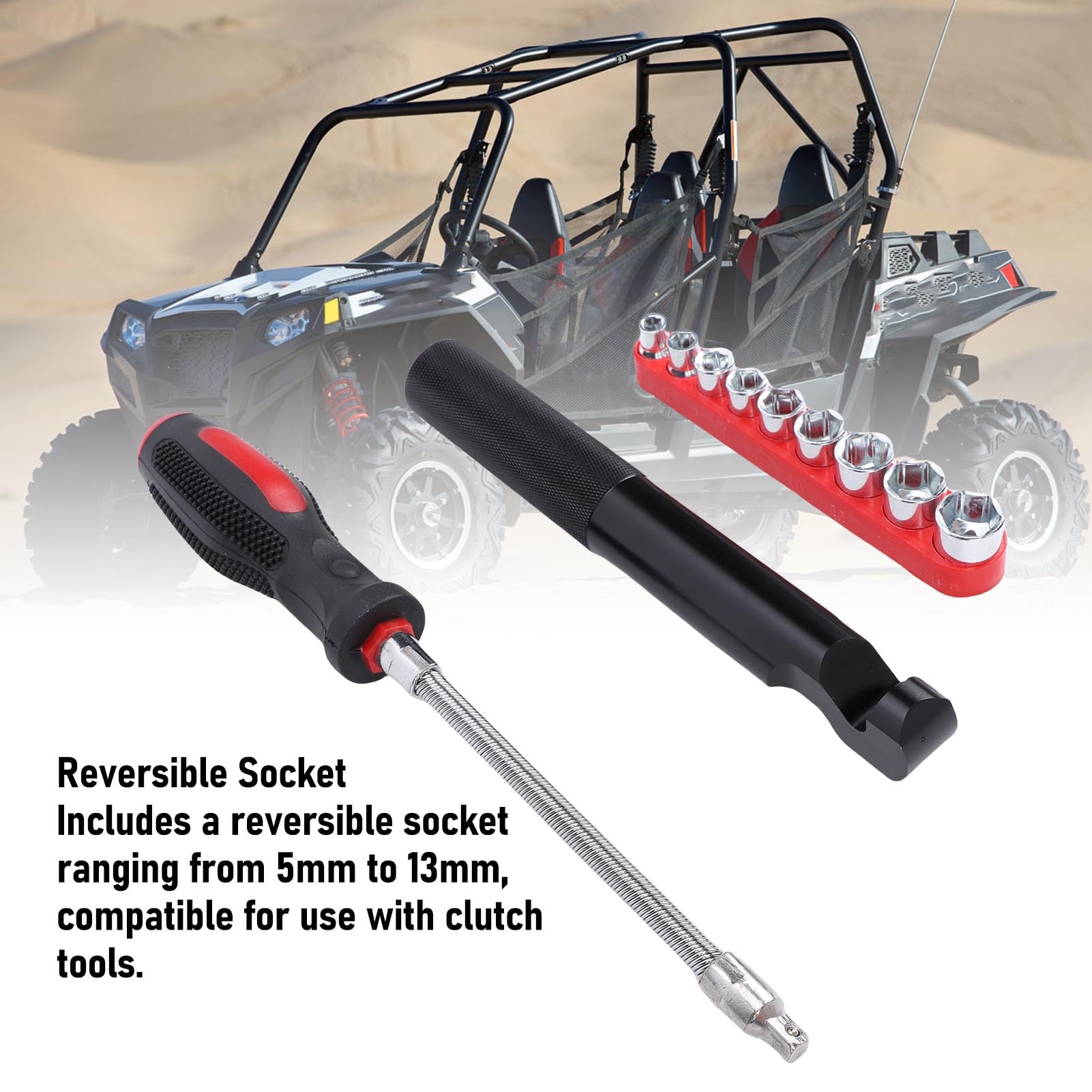 Fyearfly Kupplungsdeckel-Entfernungsschlüssel-Set mit 5–13 mm Stecknüssen, Aluminiumlegierung und Stahlkonstruktion, für Polaris RZR 1000 XP/XP4/900S Riemenwechsel und allgemeine Automobilwartung