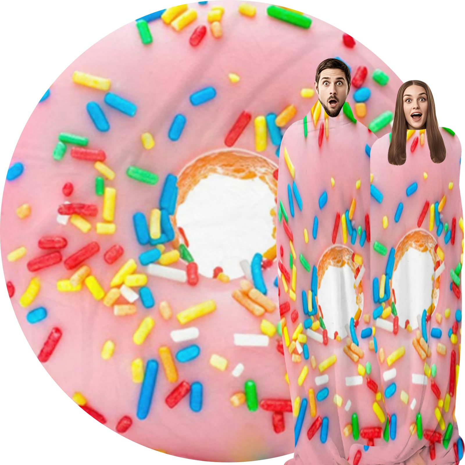 Donut Blanket Funny Realistic Round Food Blanket Soft Plush Flannel Throw for Kids & Adults 200cm(79")