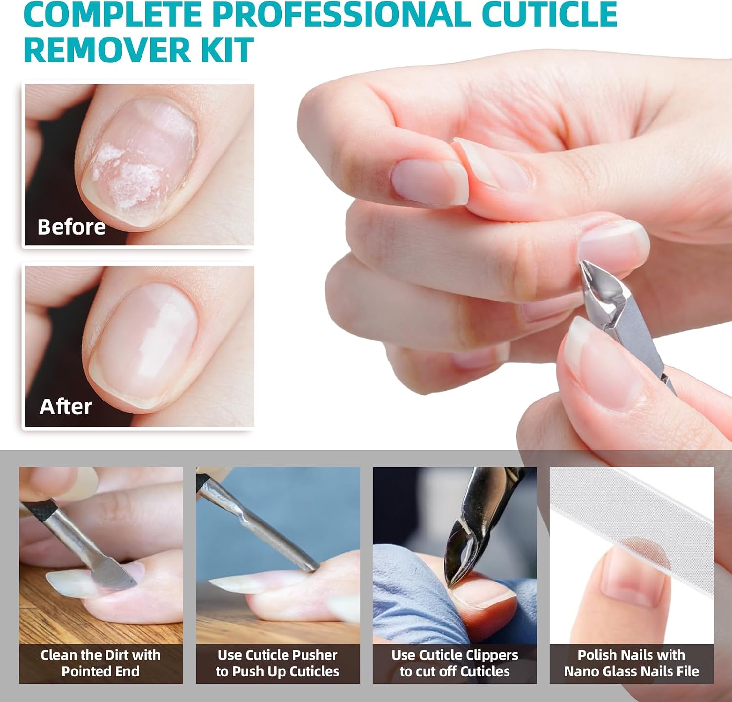 Cuticle Trimmer with Cuticle Pusher, RONAVO Cuticle Remover Stainless Steel Professional Cuticle Nipper, Durable Pedicure Manicure Tools (Matte Black)