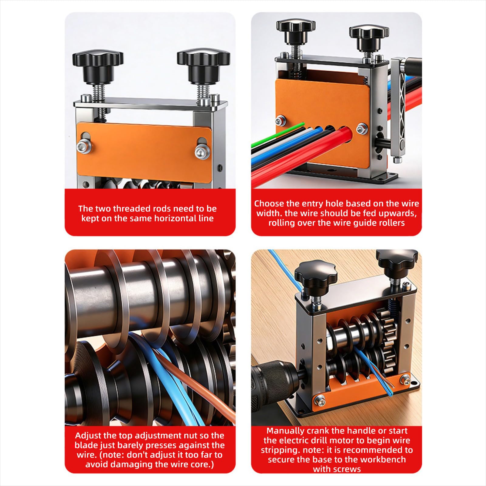 Naroote Máquina Pelacables Manual, Pelacables con Manivela o Accionado por Taladro con 6 Canales de Entrada, Cubierta Acrílica, Herramientas de Corte para Cables de 1-17 mm