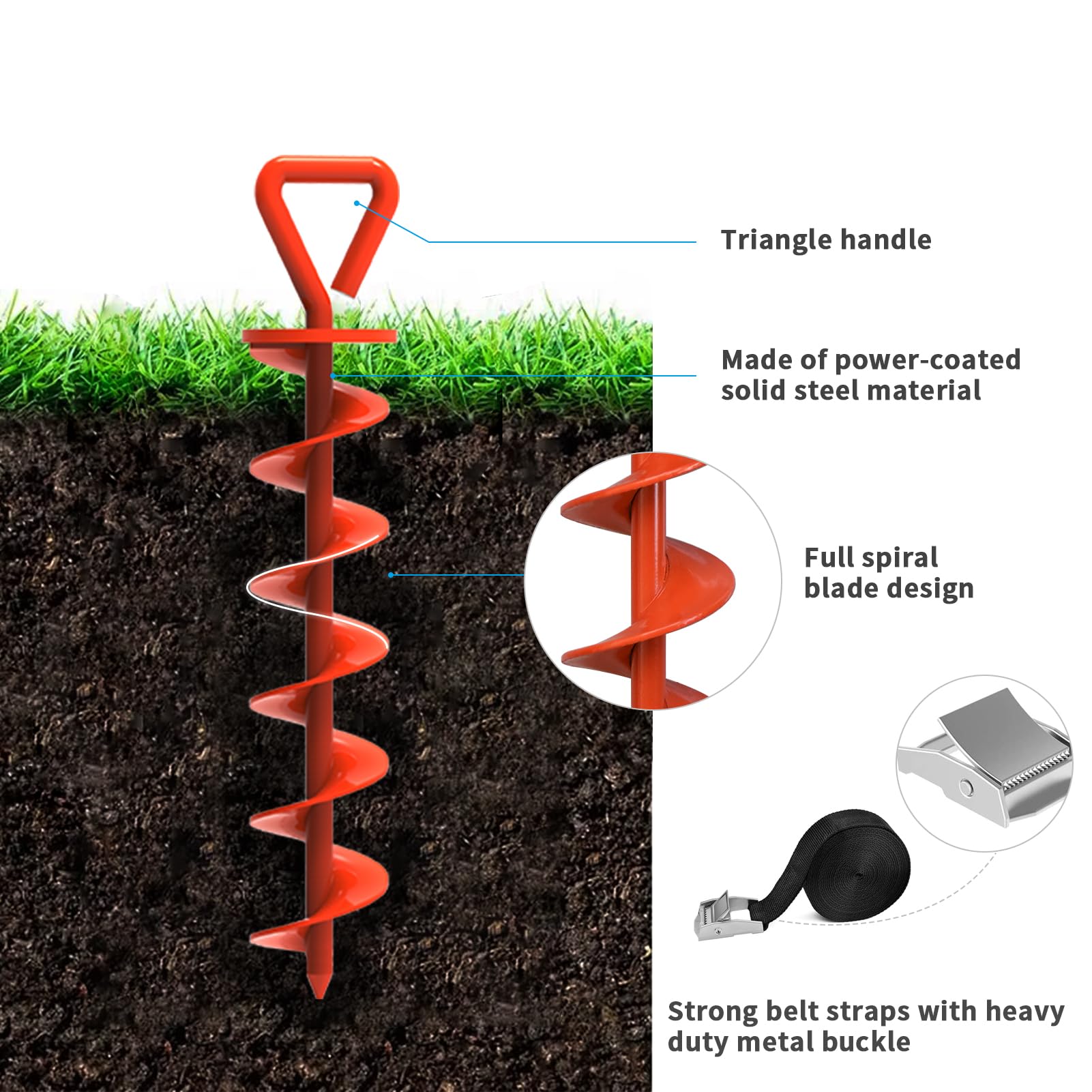 Eurmax Lot de 10 piquets de Tente Multi-usages en Acier Robuste de 30,5 cm pour Camping, auvent et bâche avec 4 Cordes de 3 m de Long (Orange)
