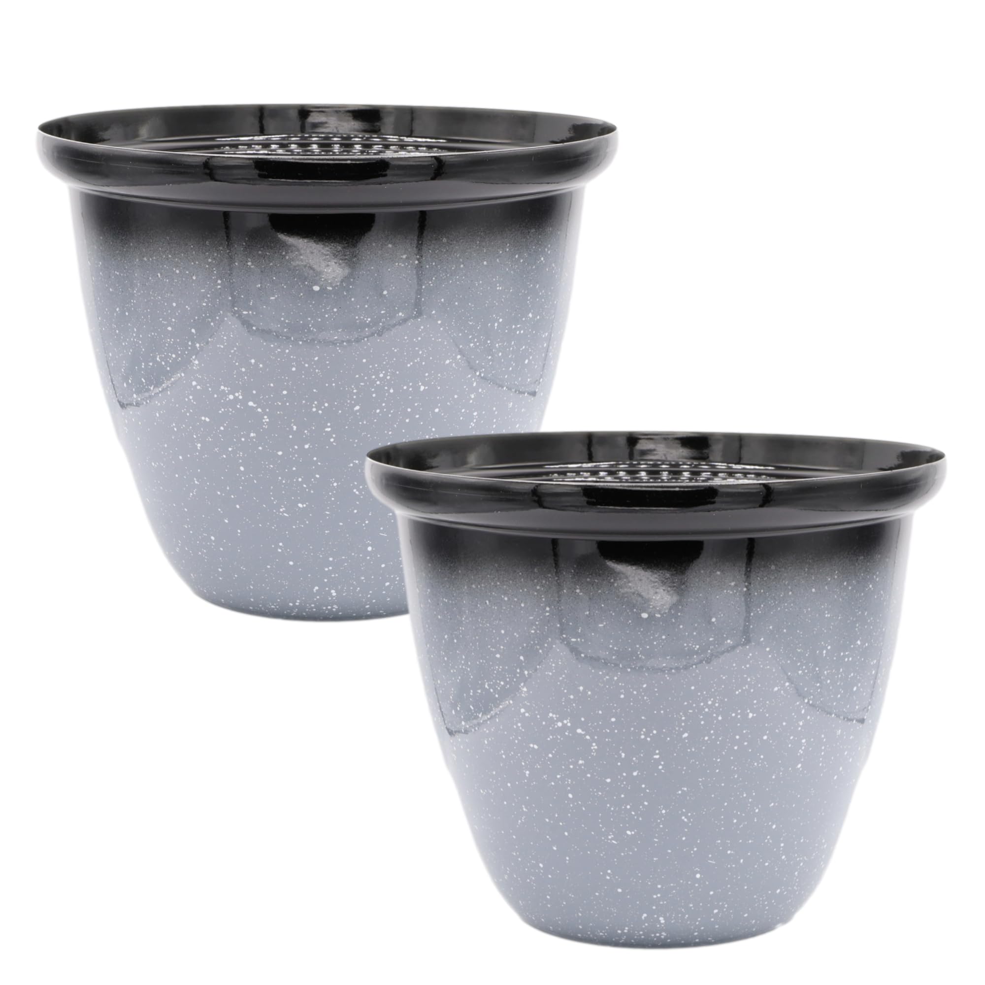 Fyne-Finds Grey Speckled Set Of 2 Plastic Honey Pot Planters 30Cm, 12Inch Glazed Finish Pot 11L Garden Patio Decor Plant Pot