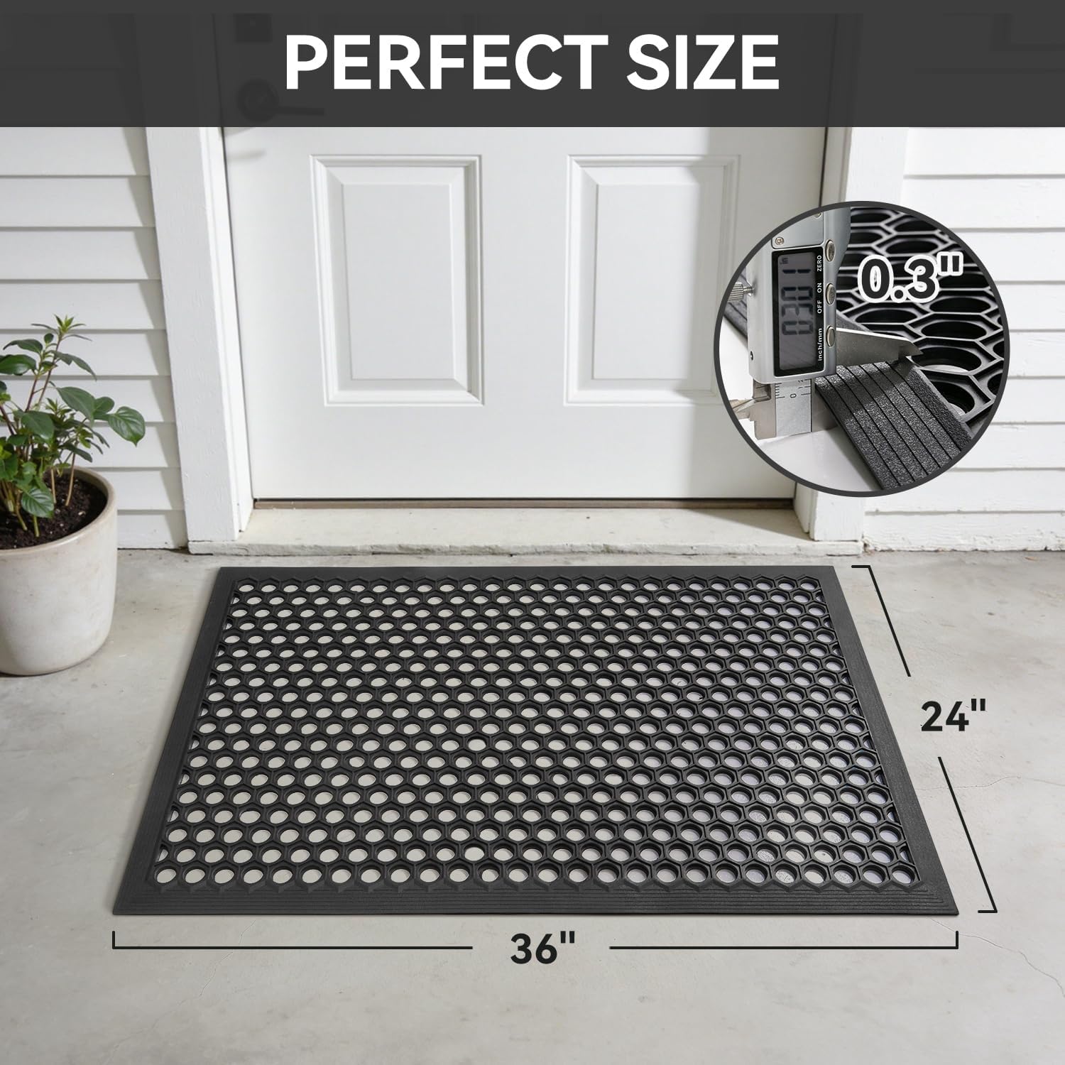 RESARE Front Door-Mat Outside Entrance, 36"x24" Rubber Doormat Non Slip Waterproof, All Weather Welcome Matt-Outdoor Dirt Trapper Mud Mat Heavy Duty Door-Mats for Garage, Entryway (Black) 24"x36"