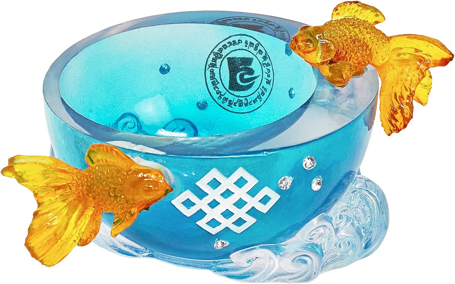 2026 Feng Shui Blue Wavy Goldfish Bowl Ornament Traditional Chinese Lucky Decorative Items w5793