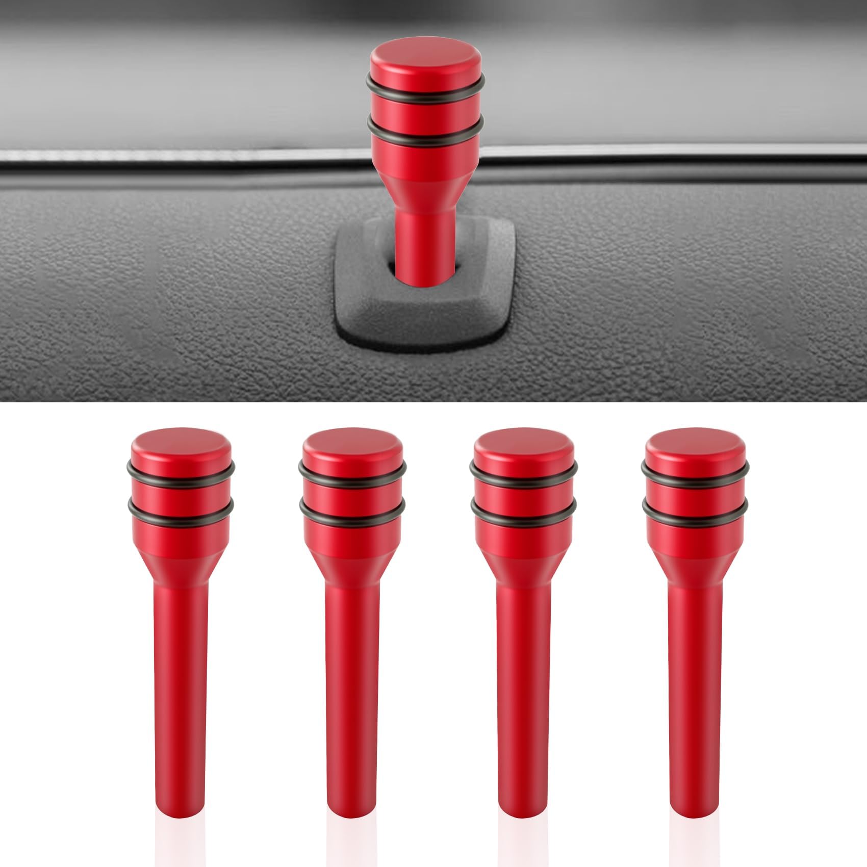4PCS Car Door Lock Knobs, 1.93" x 0.47" Door Lift Bolt Auto Inner Door Pull Pins, Aluminum Alloy Door Lock Cover Decor, Universal Safety Decorative Replacement Accessory for Most Vehicles (Red)