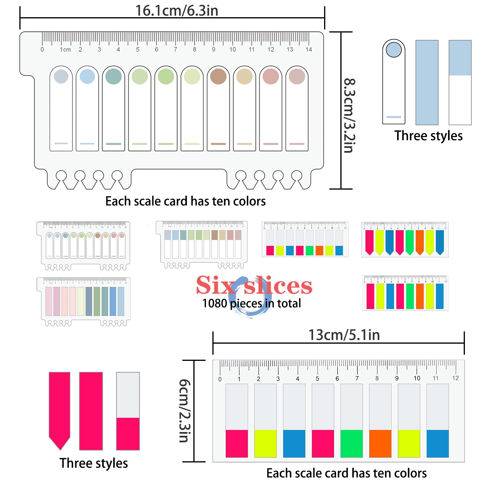 ZORRA 1080 PCS Index Tabs With Ruler - Colored Sticky Page Markers For Books, Students, Office, 6 Styles - View #5