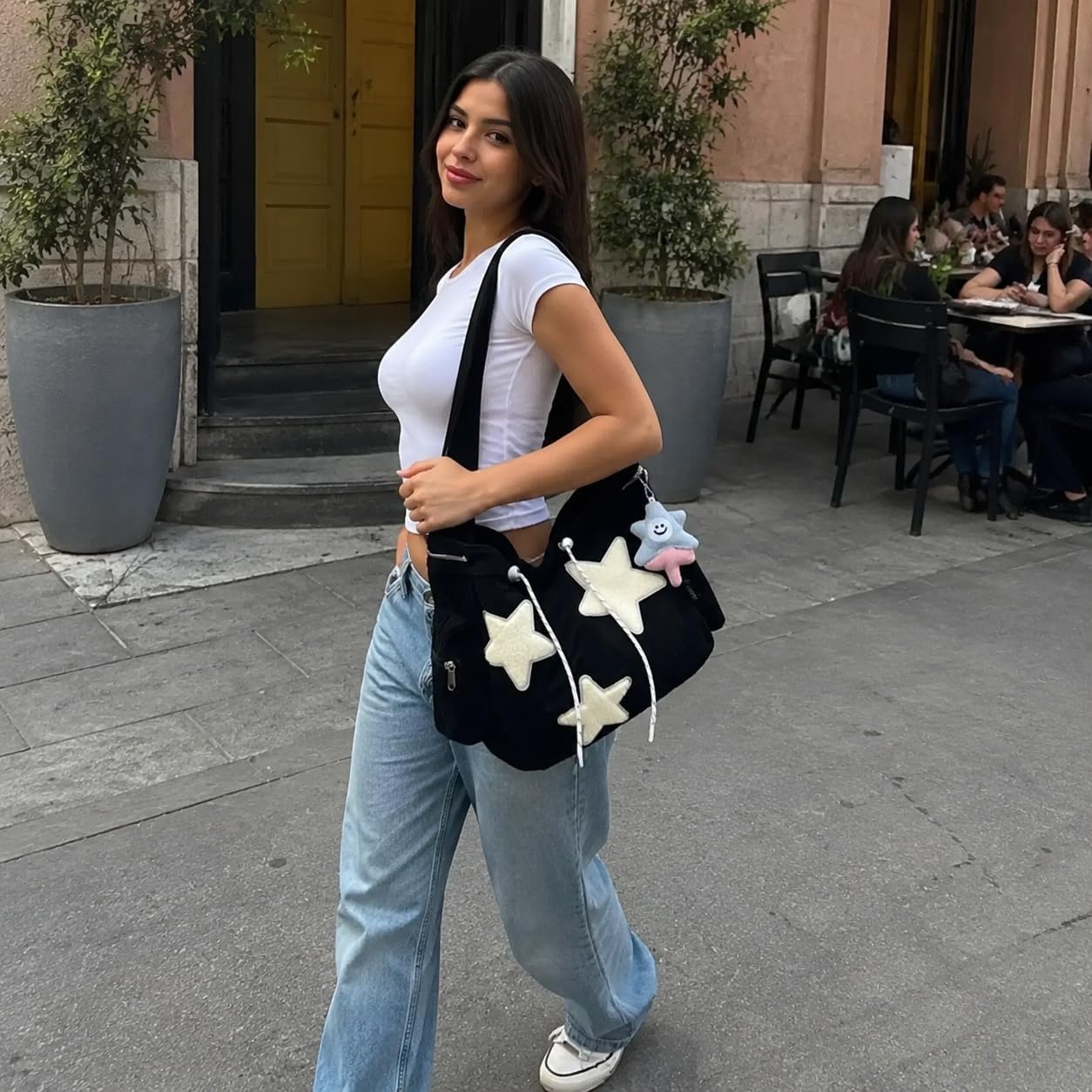 Bolsa Feminina Transversal de Ombro com Estampa de Estrela, Bolsa de Festa de Corduroy, Bolsas de Mão e Ombro Femininas Modernas e Casuais Bolsa Feminina Transversal de Ombro com Estampa de Estrela, Bolsa de Festa de Corduroy, Bolsas de Mão e Ombro Femininas Modernas e Casuais