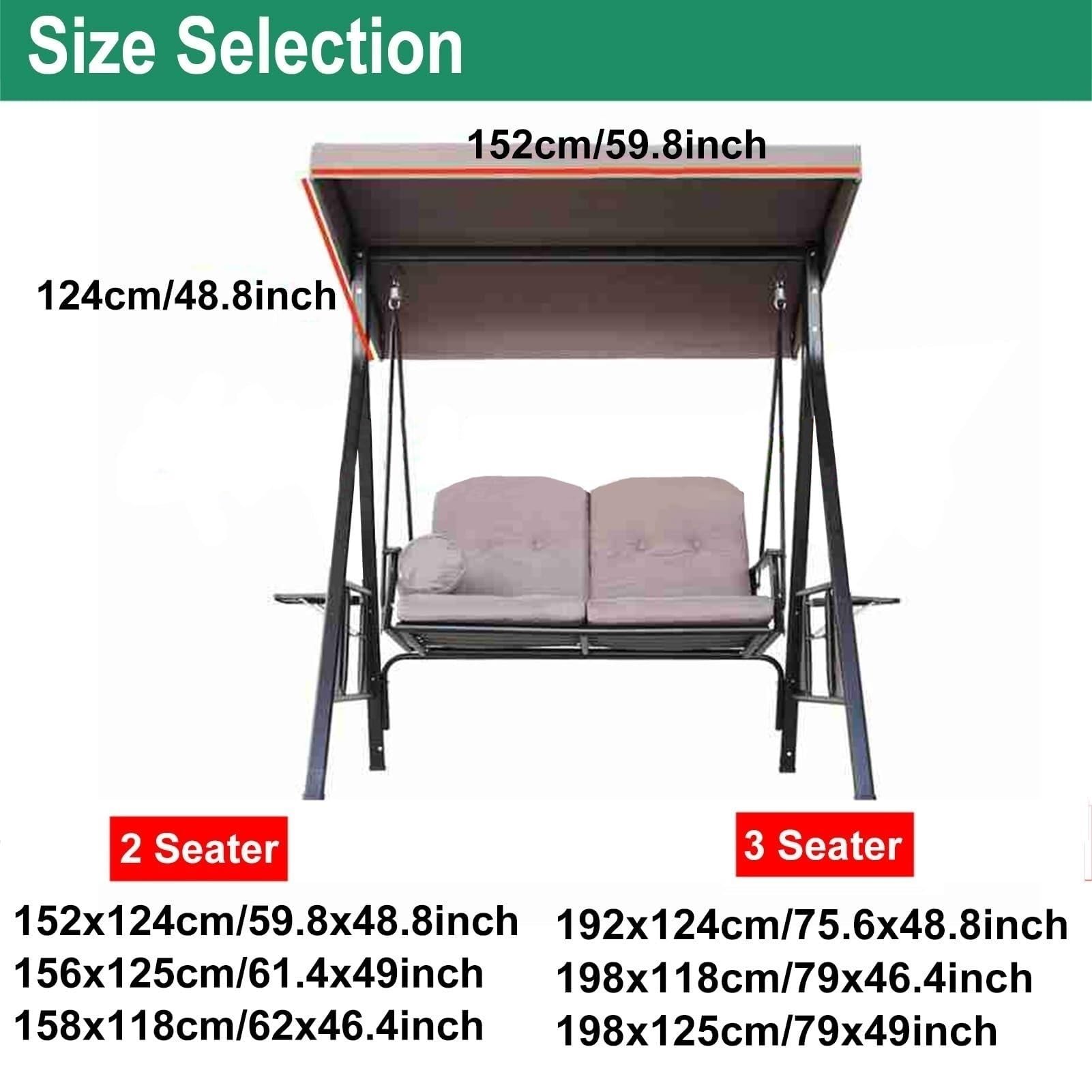 Sostituzione del Telo per Altalena da Giardino, Tenda di Ricambio for Altalena da Patio da 2-3 posti, Color Cachi, Diverse Misure(192x124cm/75.6x48.8inch)