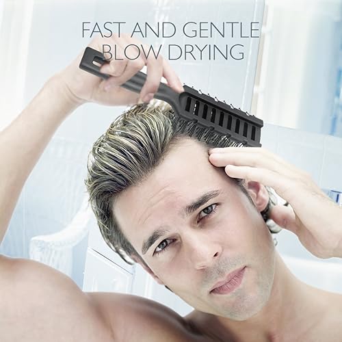 Miniatura 6 de Baasha Cepillo para el cabello, cepillo ventilado para secar con soplado, cepillo de pelo corto para hombre con cerdas con punta de bola, mejor para