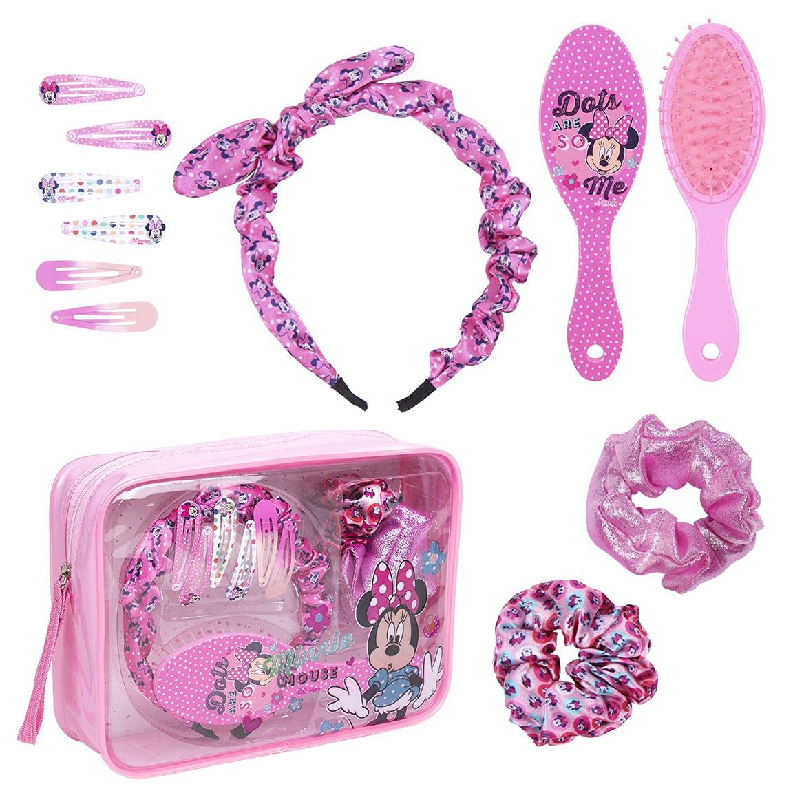 CERDÁ LIFE'S LITTLE MOMENTS Set d'Accessoires de Coiffure 8 pièces Pour Fille Minnie Mouse - Licence Officielle Disney, Girls’ Travel Accessory- Toiletry Kit, Multicolour, 2500001901