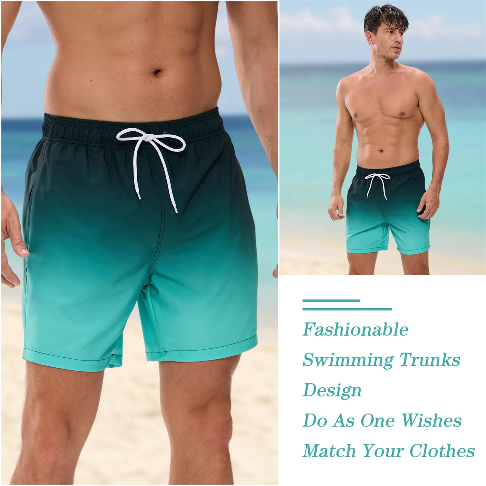 Vorvowry Costume Uomo Mare Calzoncini Asciugatura Rapida Costumi da Bagno Impermeabile Boxer con Tasca Estivi Pantaloncini Uomo Colore Sfumatore per Nuoto Corsa Fitness